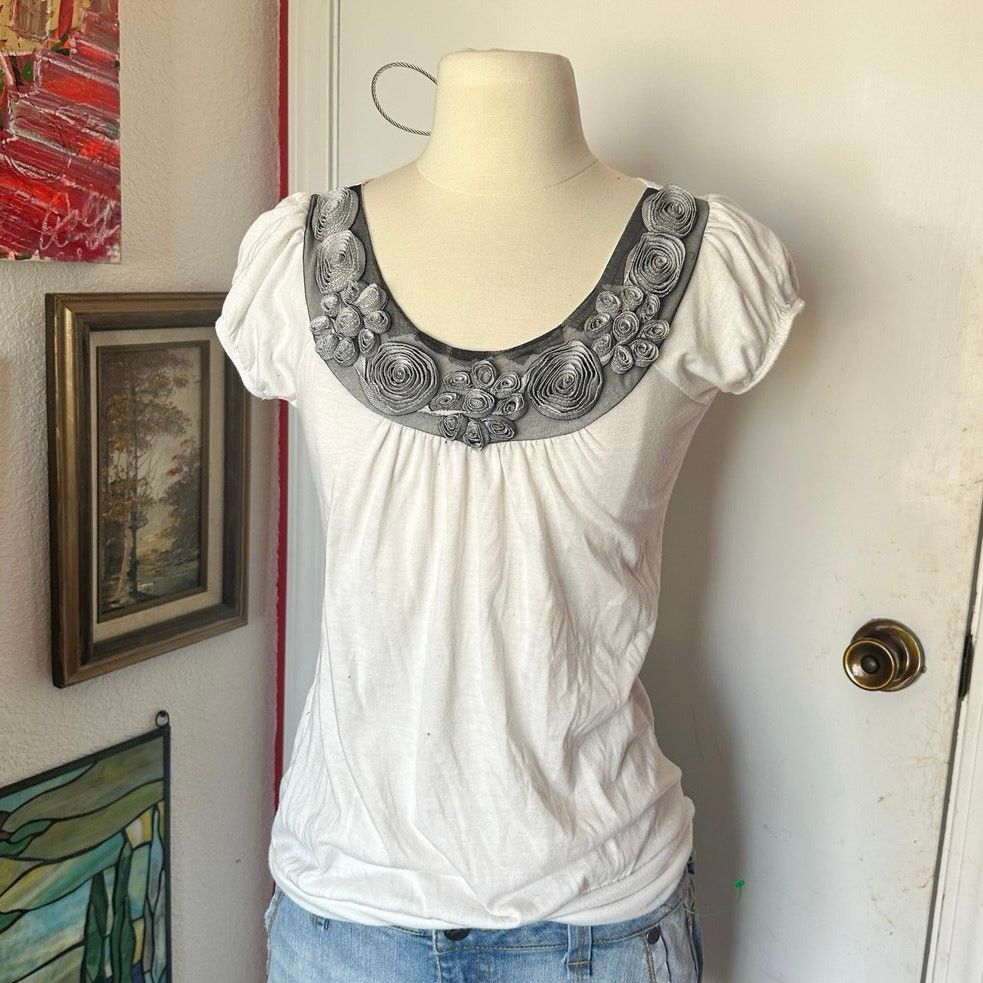 Other agenda gray and white floral flower pattern plain shirt Size S / US 4 / IT 40 - 1 Thumbnail
