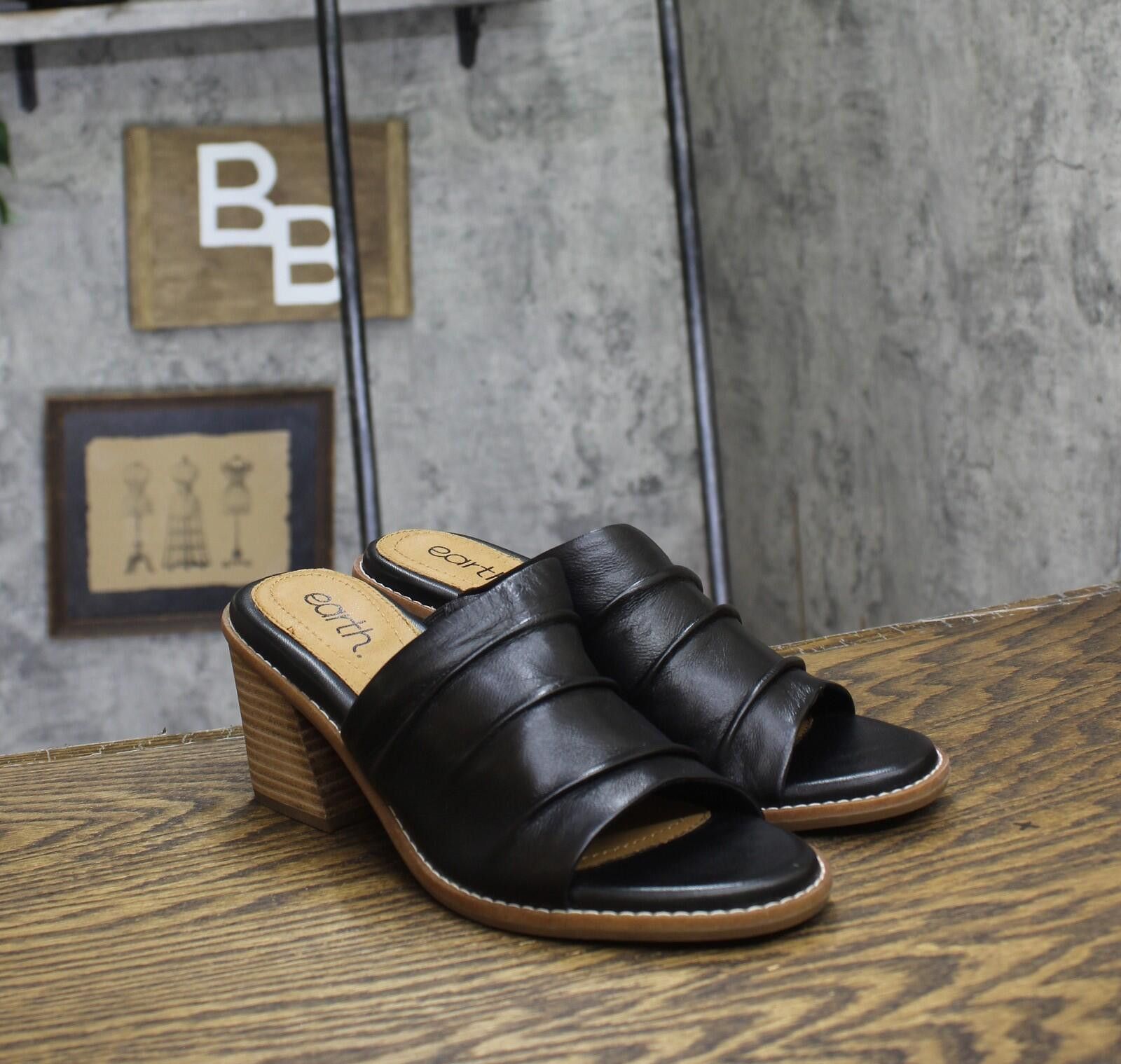 Earth Ragz Nwt Earth Block Heel Dress Sandals Etadara Black Leather 8m Size US 8 / IT 38 - 1 Thumbnail