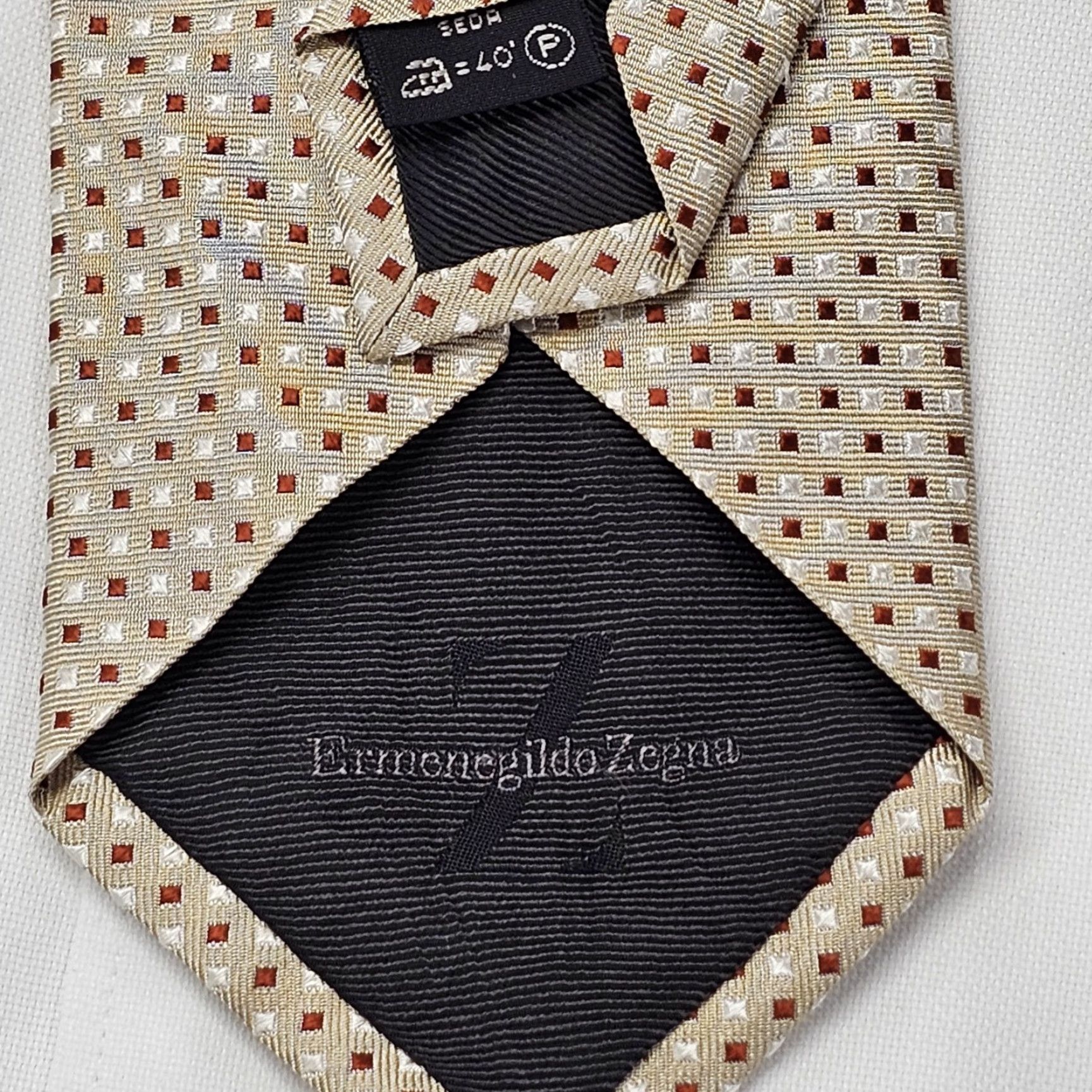 Ermenegildo Zegna Ermenegildo Zegna Tie Geometric Beige Squares 100% Silk Woven Long 59.5 x 3.75" Mens Size ONE SIZE - 5 Thumbnail