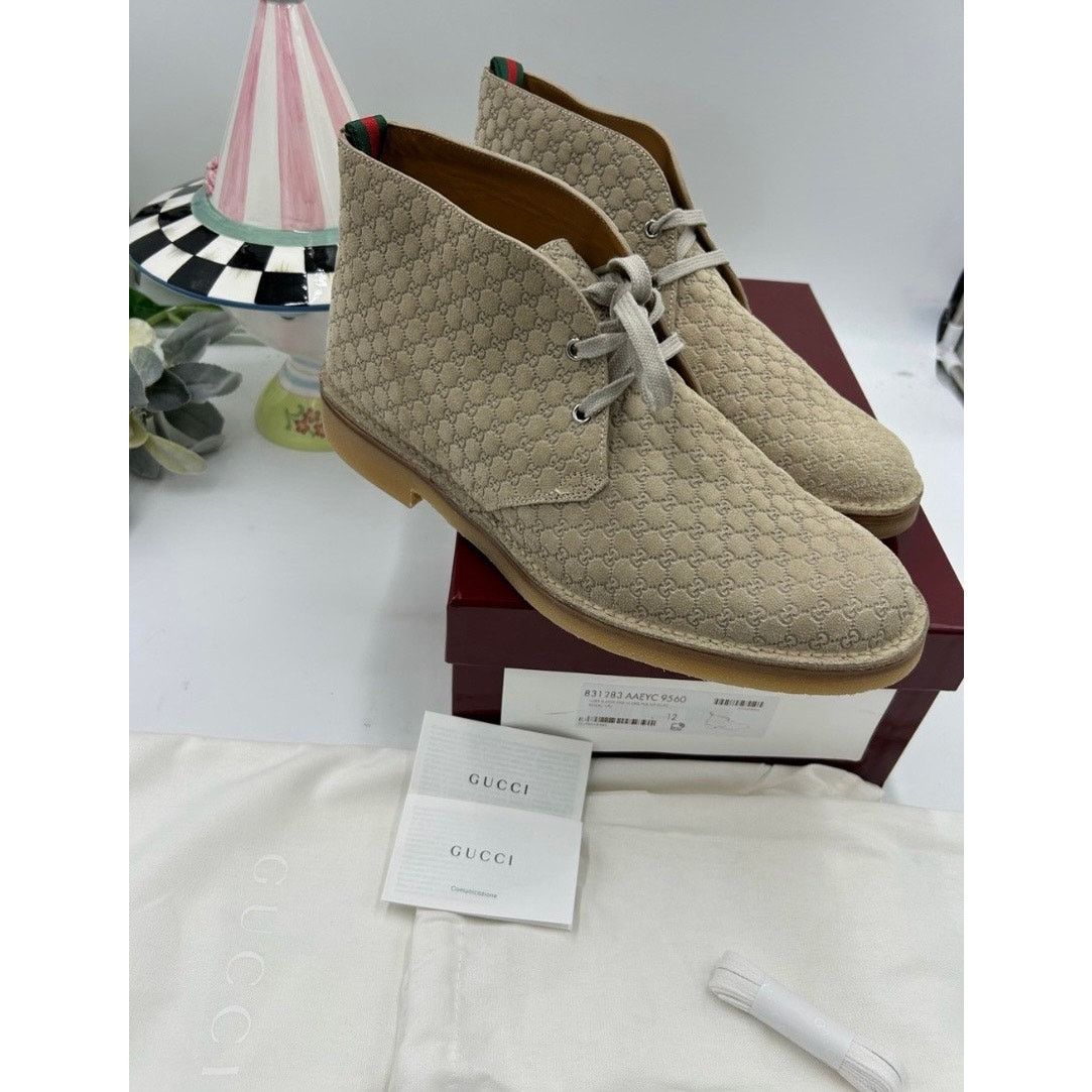 Gucci Men's Gucci suede GG embossed desert boots size 12 Size US 12.5 / EU 45-46 - 3 Thumbnail
