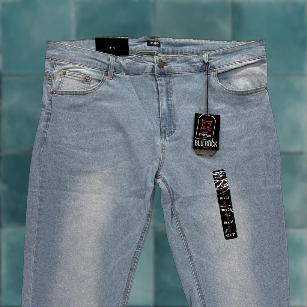 Denime Blu Rock Jeans Mens 40x31 Denim Slim Straight Stretch Blue Light Wash Pant Jeans Size US 40 / EU 56 - 1 Thumbnail