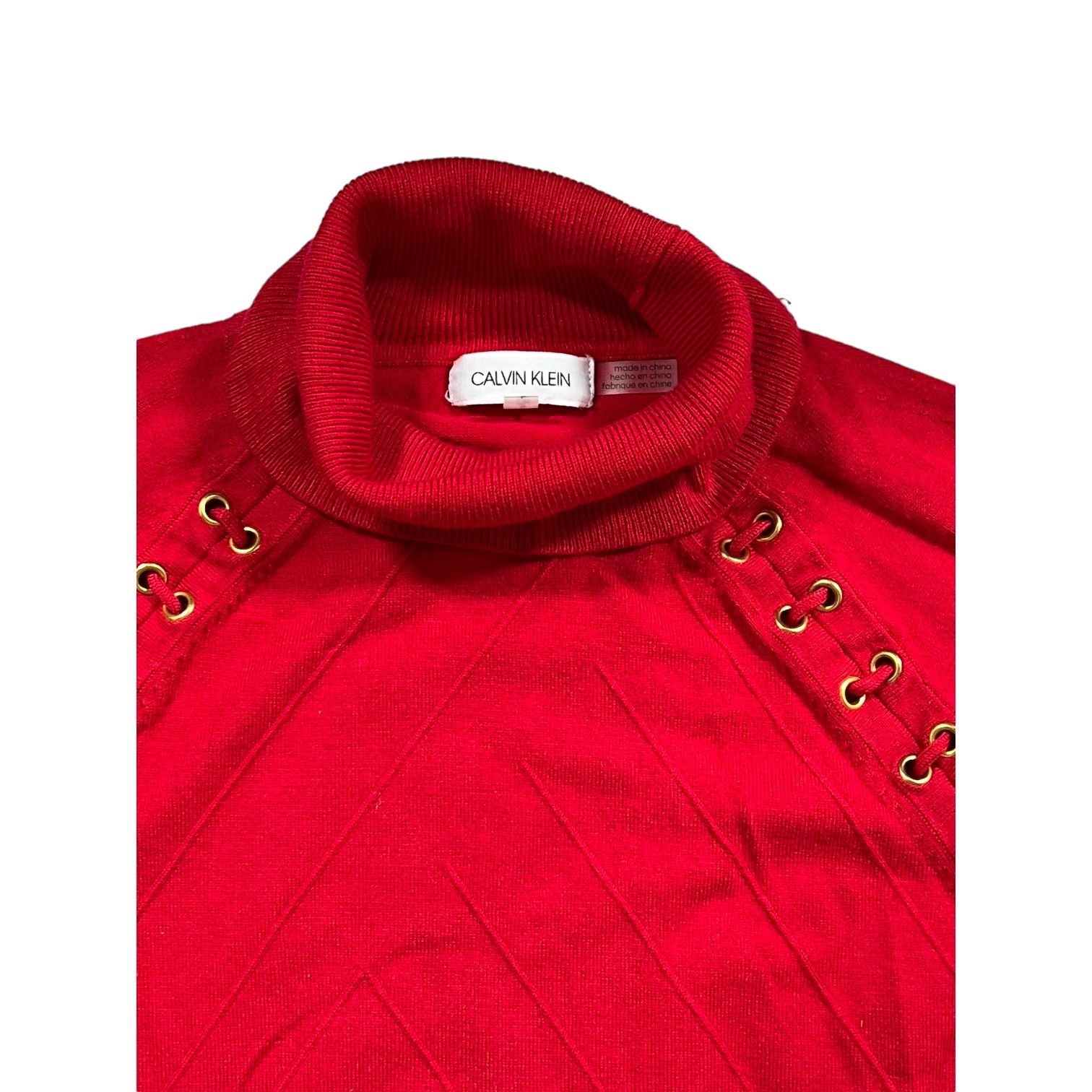 Calvin Klein Calvin Klein Red Turtleneck Geometric Design Eyelets Size SM Size S / US 4 / IT 40 - 4 Thumbnail