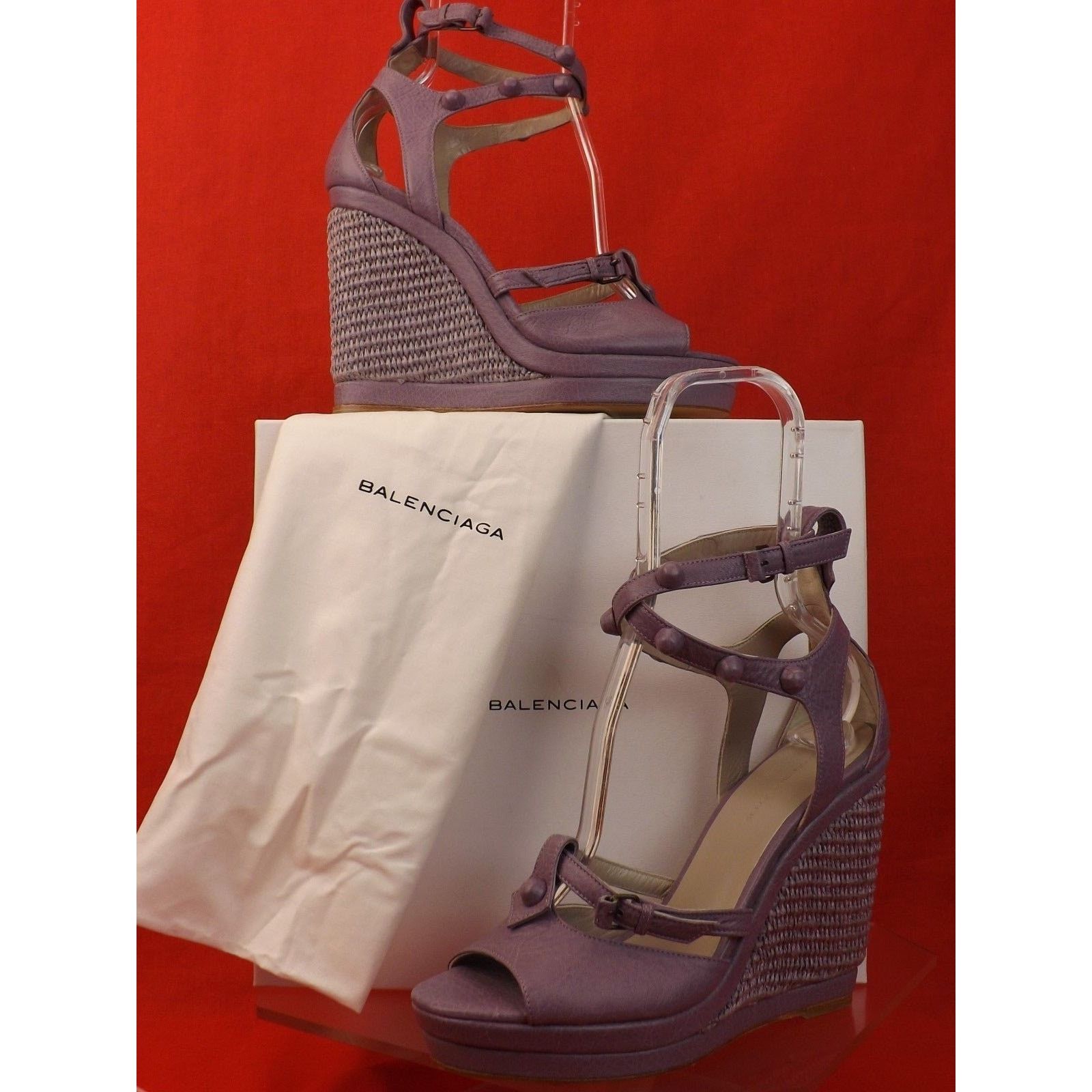 Balenciaga BALENCIAGA ARENA LAVENDER LEATHER WEDGE STUDDED SANDALS 41 Size US 11 / IT 41 - 8 Thumbnail