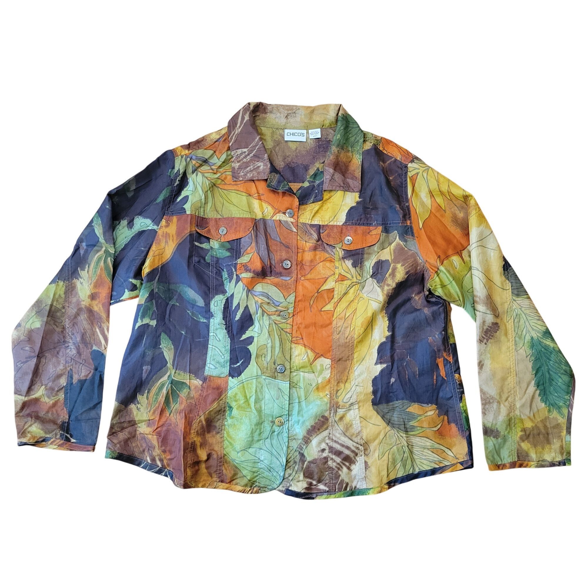 Chicos Chicos 3 Silk Button Up Blouse XL 16 Fall Leaves Autumn Ligh Size XL / US 12-14 / IT 48-50 - 1 Thumbnail