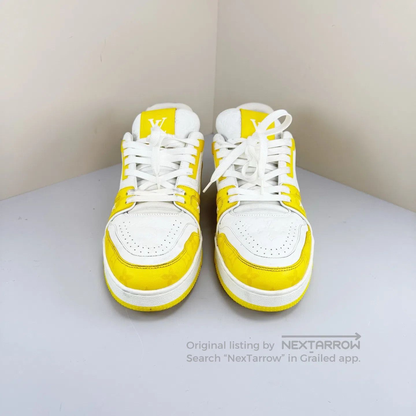Louis Vuitton Louis Vuitton White and Yellow Embossed Trainer Sneakers| Size US 8 / EU 41 - 3 Thumbnail