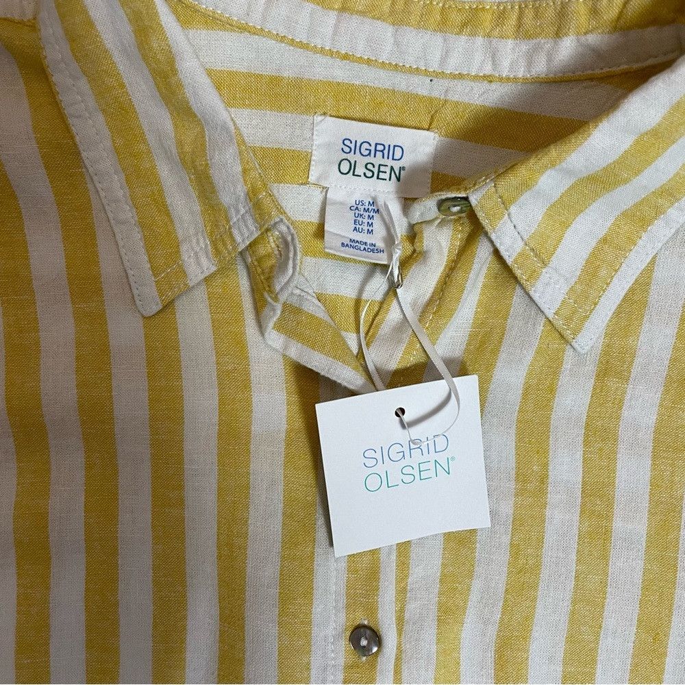 Other NWT New Sigrid Olsen Linen Blend Long Sleeve Yellow White S Size M / US 6-8 / IT 42-44 - 7 Thumbnail