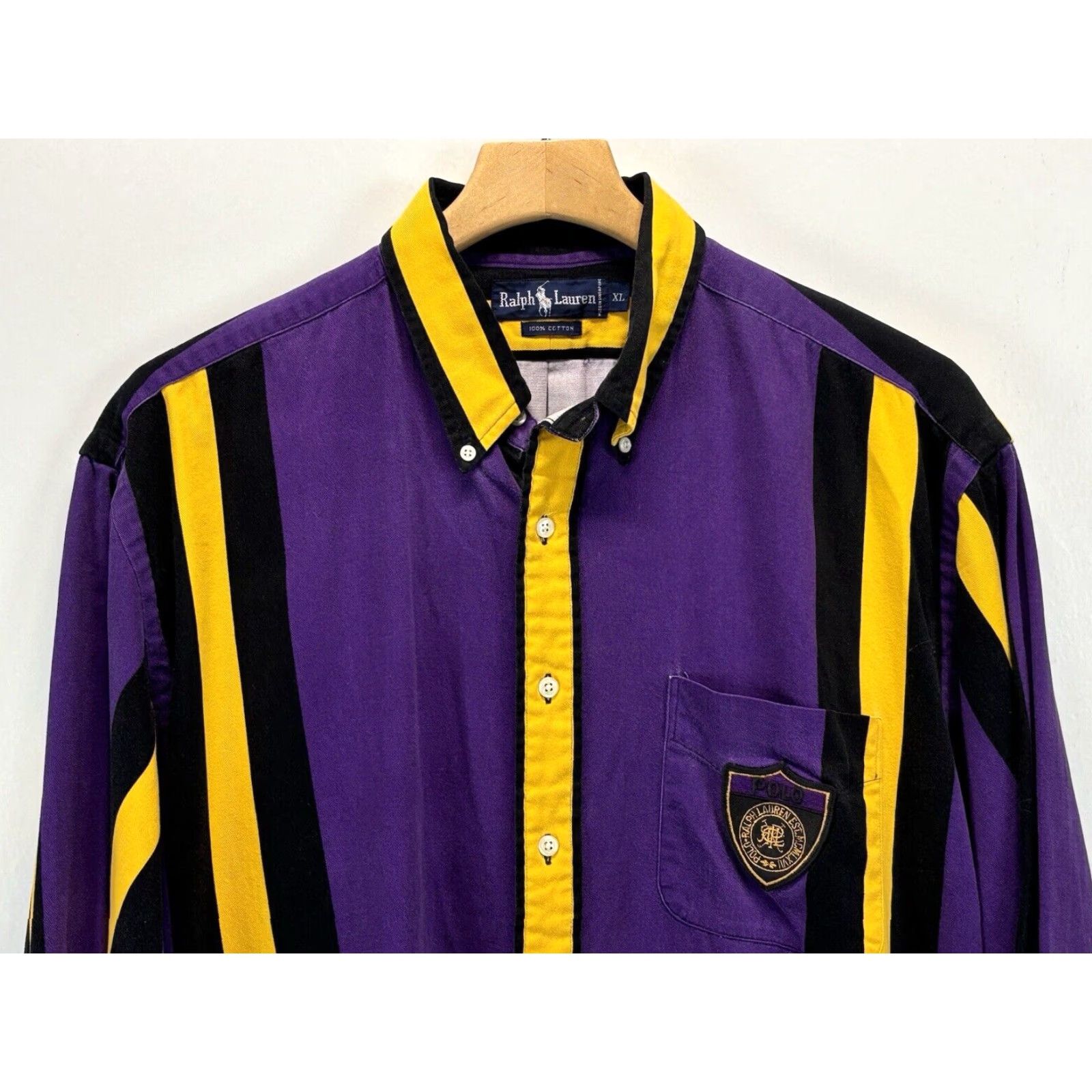 Ralph Lauren VINTAGE Ralph Lauren Button Down Shirt Striped Long Sleeve XL Men Purple Black 90s Cotton Button Up Size US XL / EU 56 / 4 - 2 Thumbnail