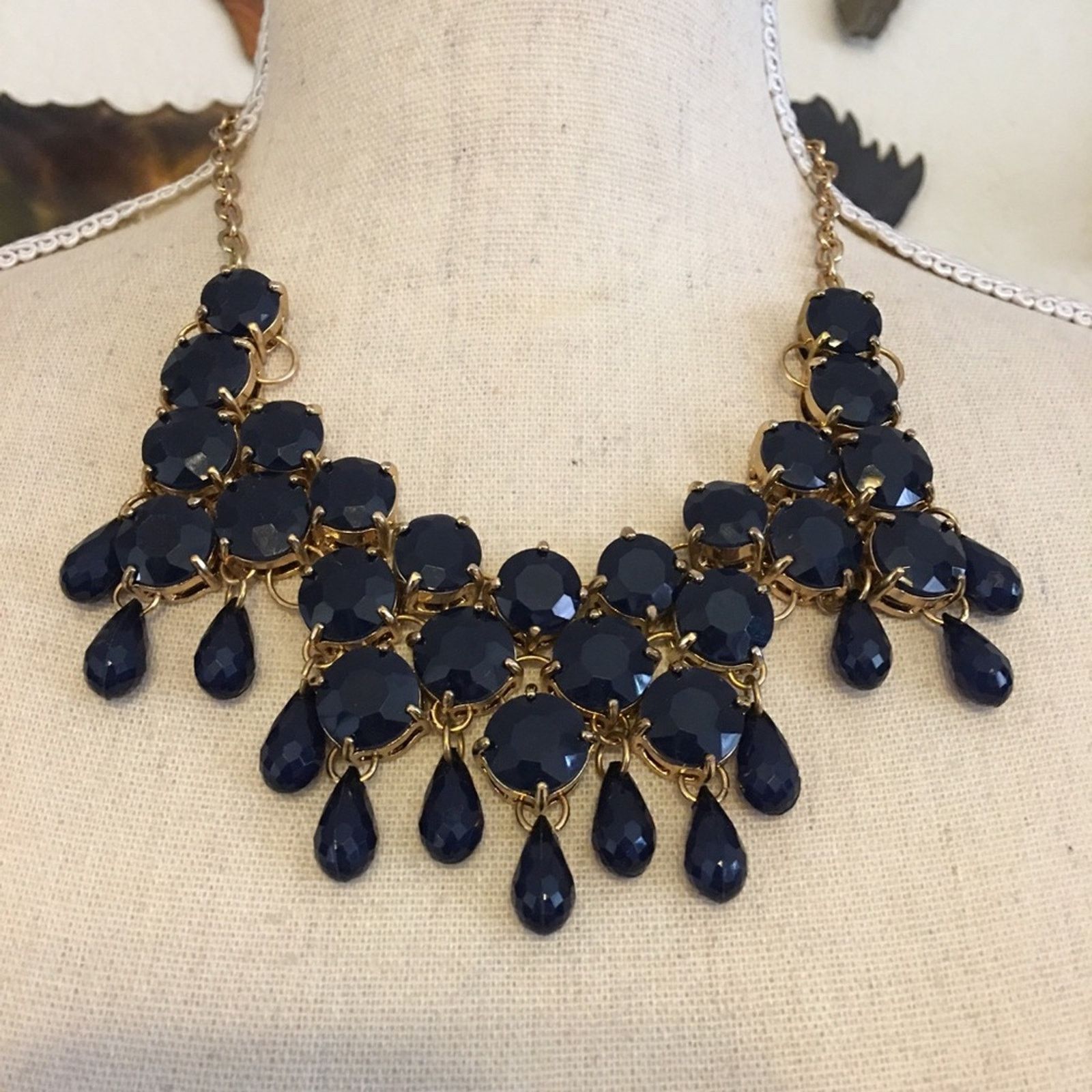 Jewelry Faceted dark navy stone gold tone chain necklace Size ONE SIZE - 1 Thumbnail