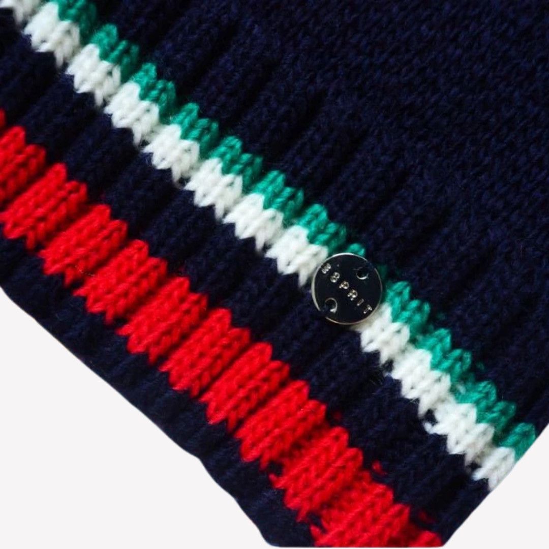 Esprit ESPRIT Navy Winter Beanie Hat w/ Pom Pom & Fun Embroidery Size ONE SIZE - 6 Thumbnail