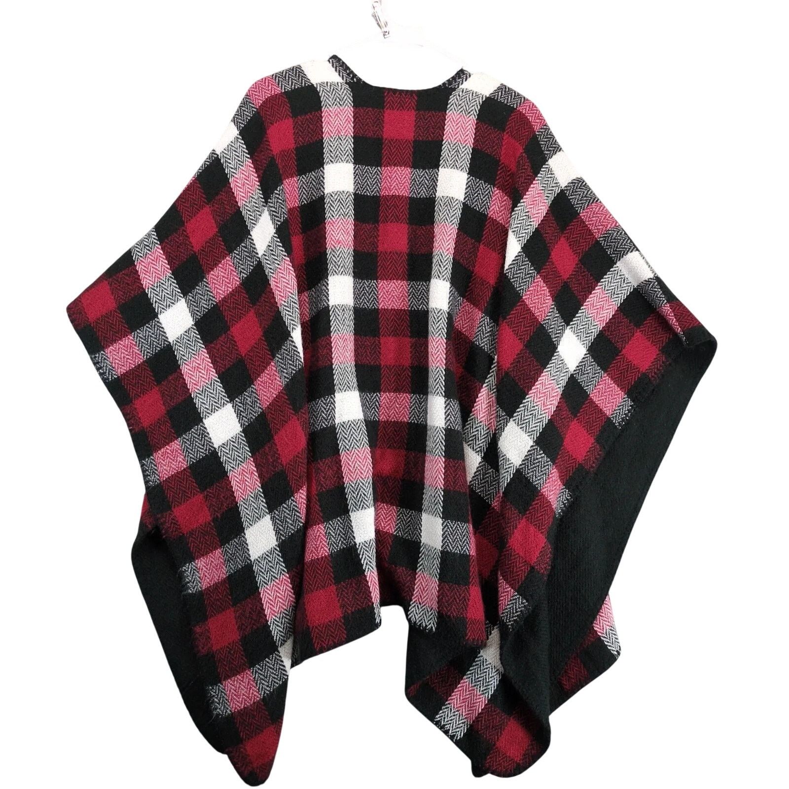 Woolrich Woolen Mills Woolrich Reversible Poncho Womens Red Plaid Black Open Front Size ONE SIZE - 3 Thumbnail