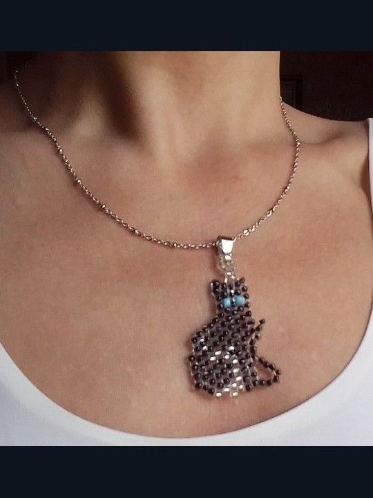 Handmade Necklace Black Cat Pendant Beaded Elegant Lucky Charm Size ONE SIZE - 6 Thumbnail
