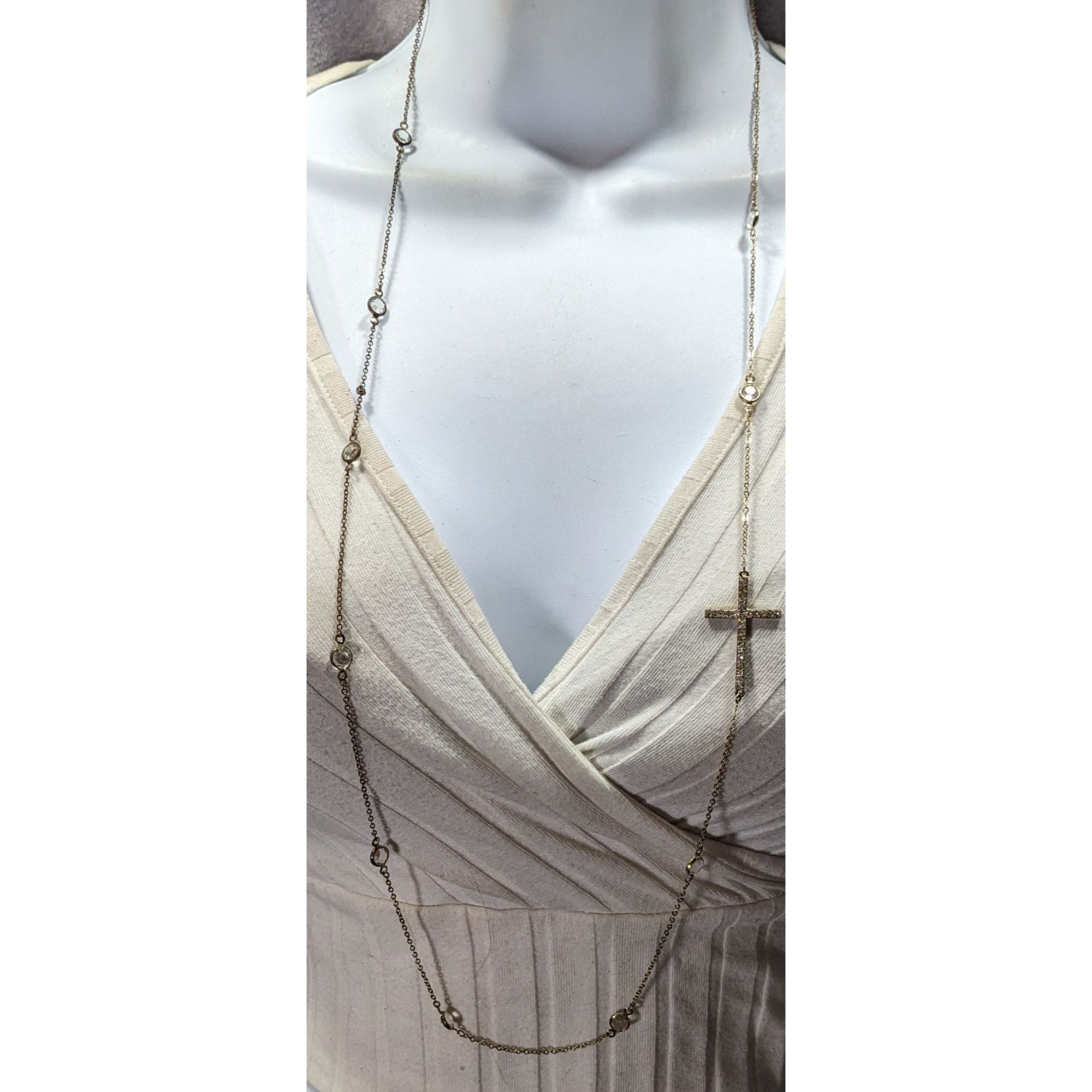 Other Elegant Glam Gold Tone Cross Station Necklace With Faceted G Size ONE SIZE - 2 Thumbnail