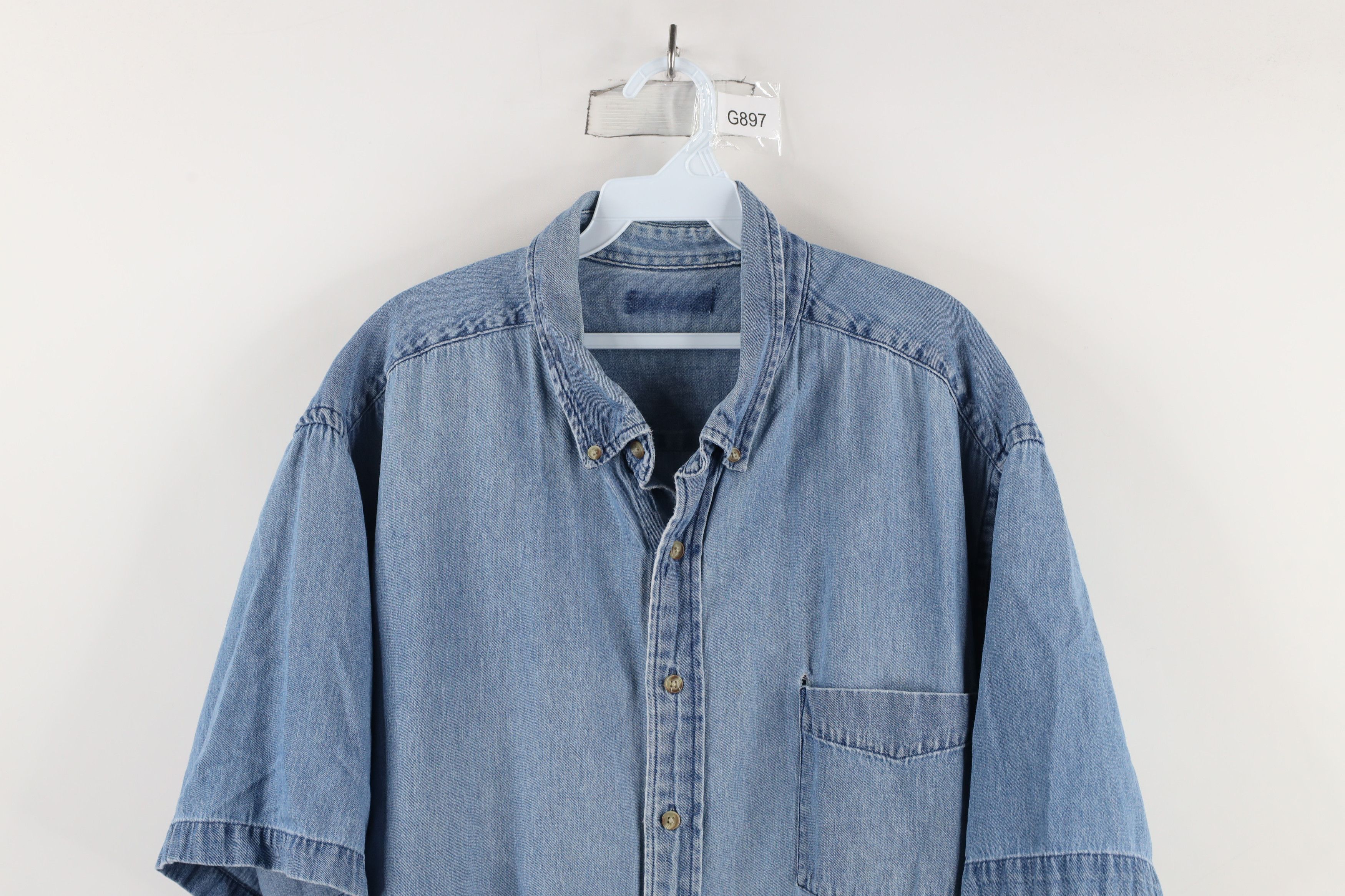 Vintage Vintage 90s Streetwear Short Sleeve Denim Button Down Shirt Size US XXL / EU 58 / 5 - 2 Thumbnail