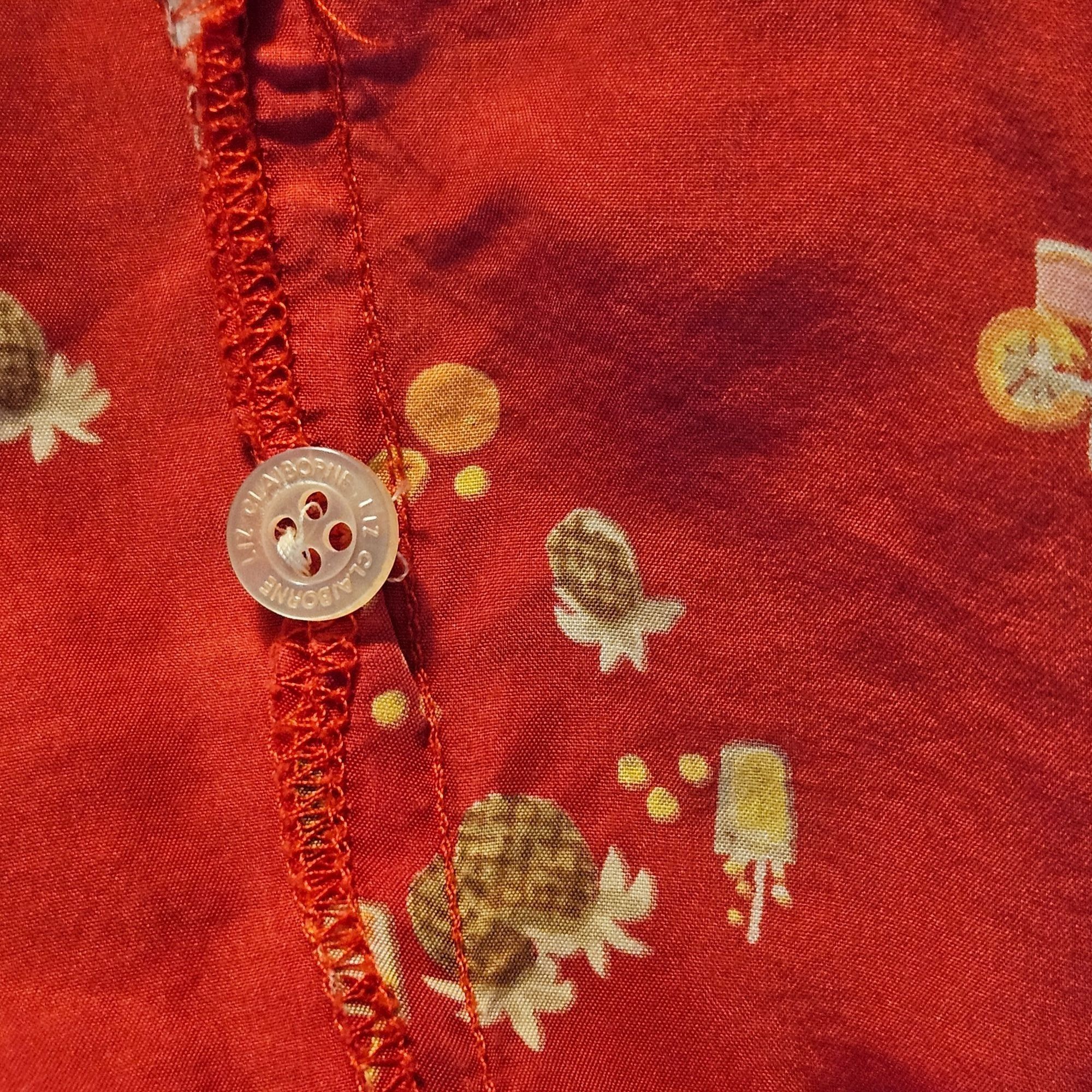 Liz Claiborne Liz Claiborne Women 100% Silk Red Short Sleeve Shirt Tropica Size L / US 10 / IT 46 - 7 Thumbnail
