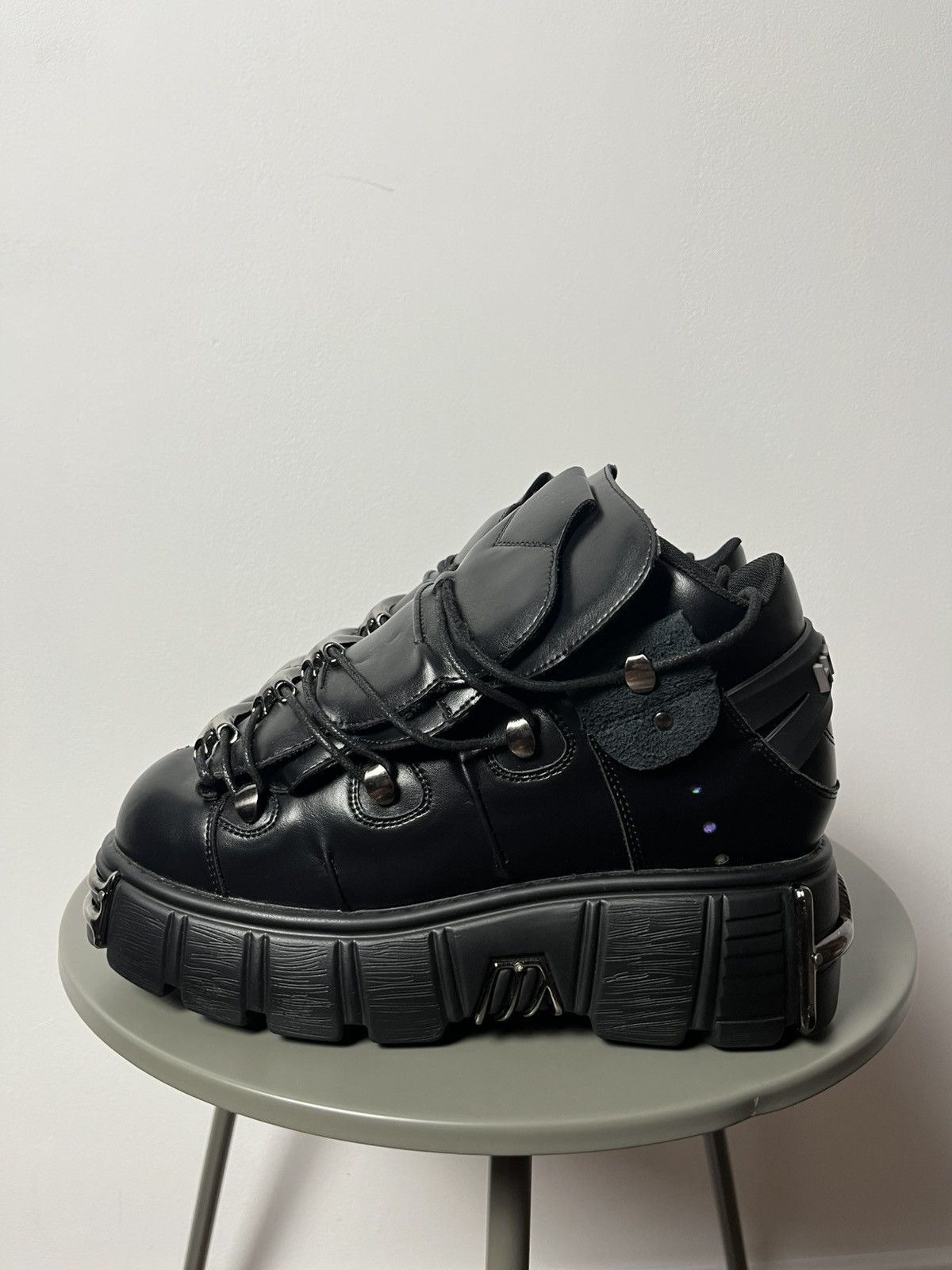 Japanese Brand Black Punk Platform Shoes Boots with Chains Buckles Y2K Vibe Size US 9 / EU 42 - 7 Thumbnail