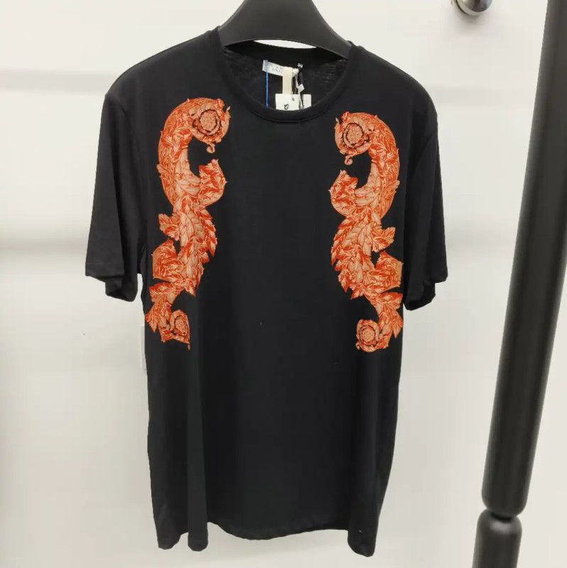 Versace Black Cotton Men's T-Shirt with Floral Design 0089
