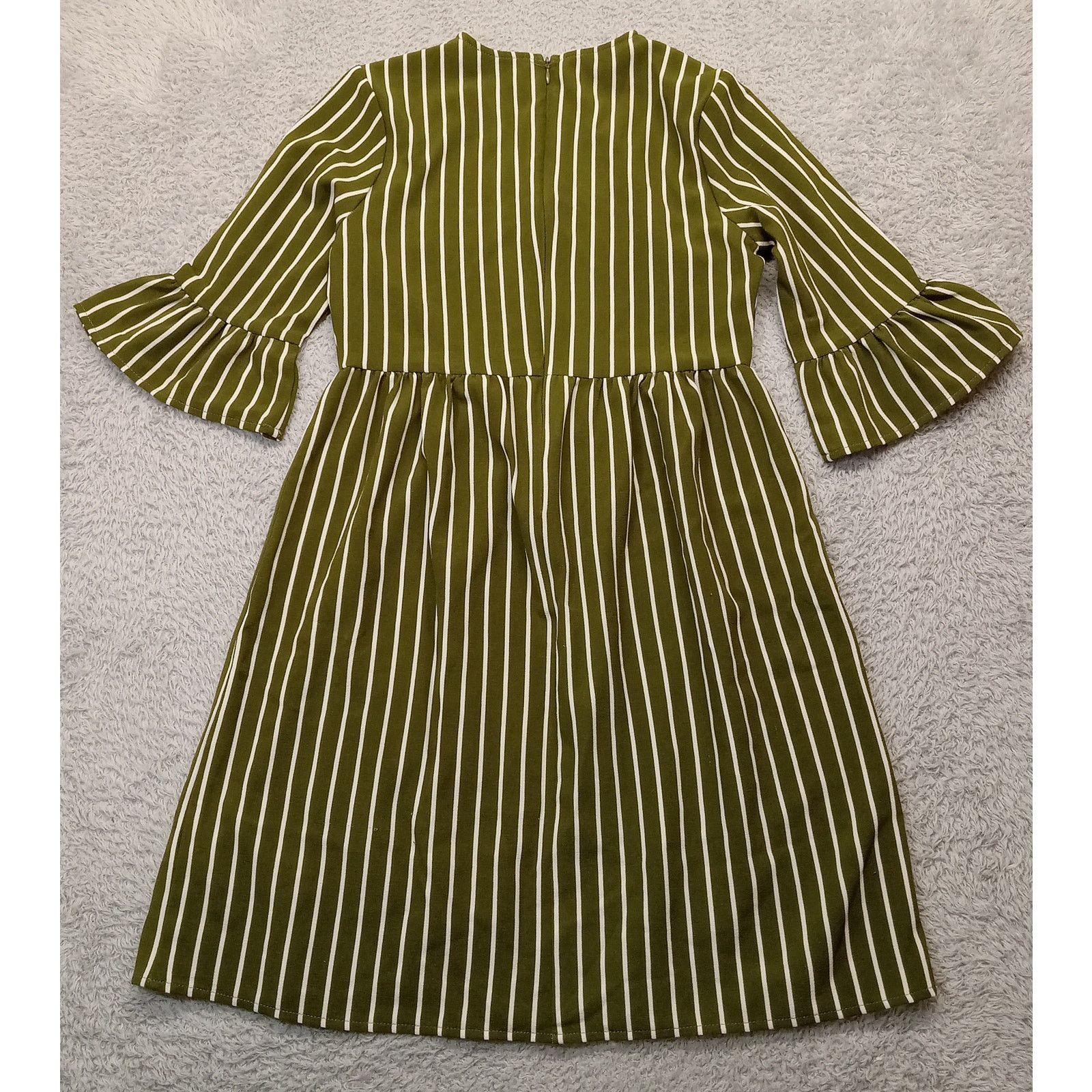 & Other Stories Ces Femme Dress Women's S Green Stripe Bell Sleeve USA Size S / US 4 / IT 40 - 2 Thumbnail