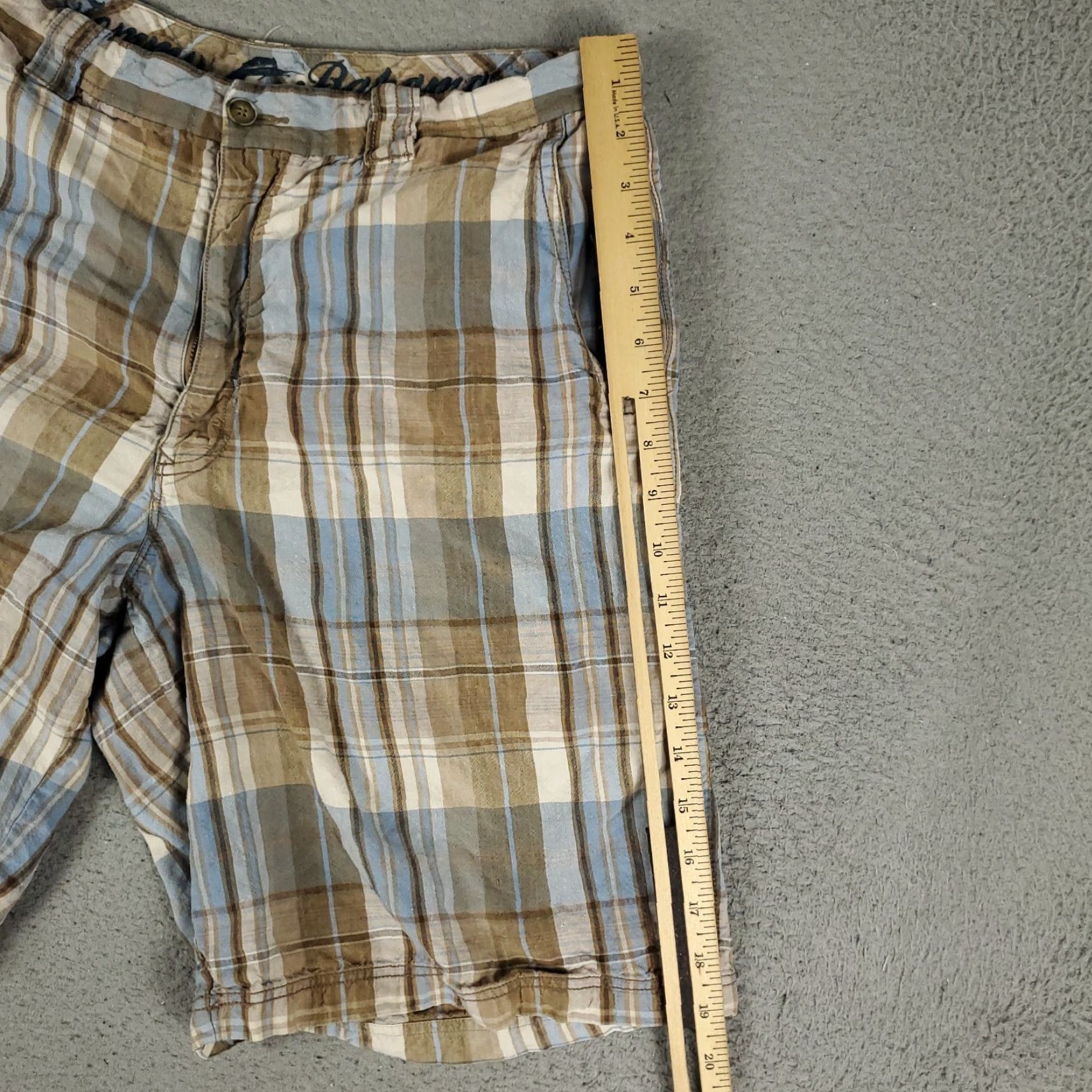 Tommy Bahama VINTAGE Tommy Bahama Men's Shorts Size 33 Linen Plaid Flat Front Chino Casual Summer Blue Size US 33 - 5 Thumbnail