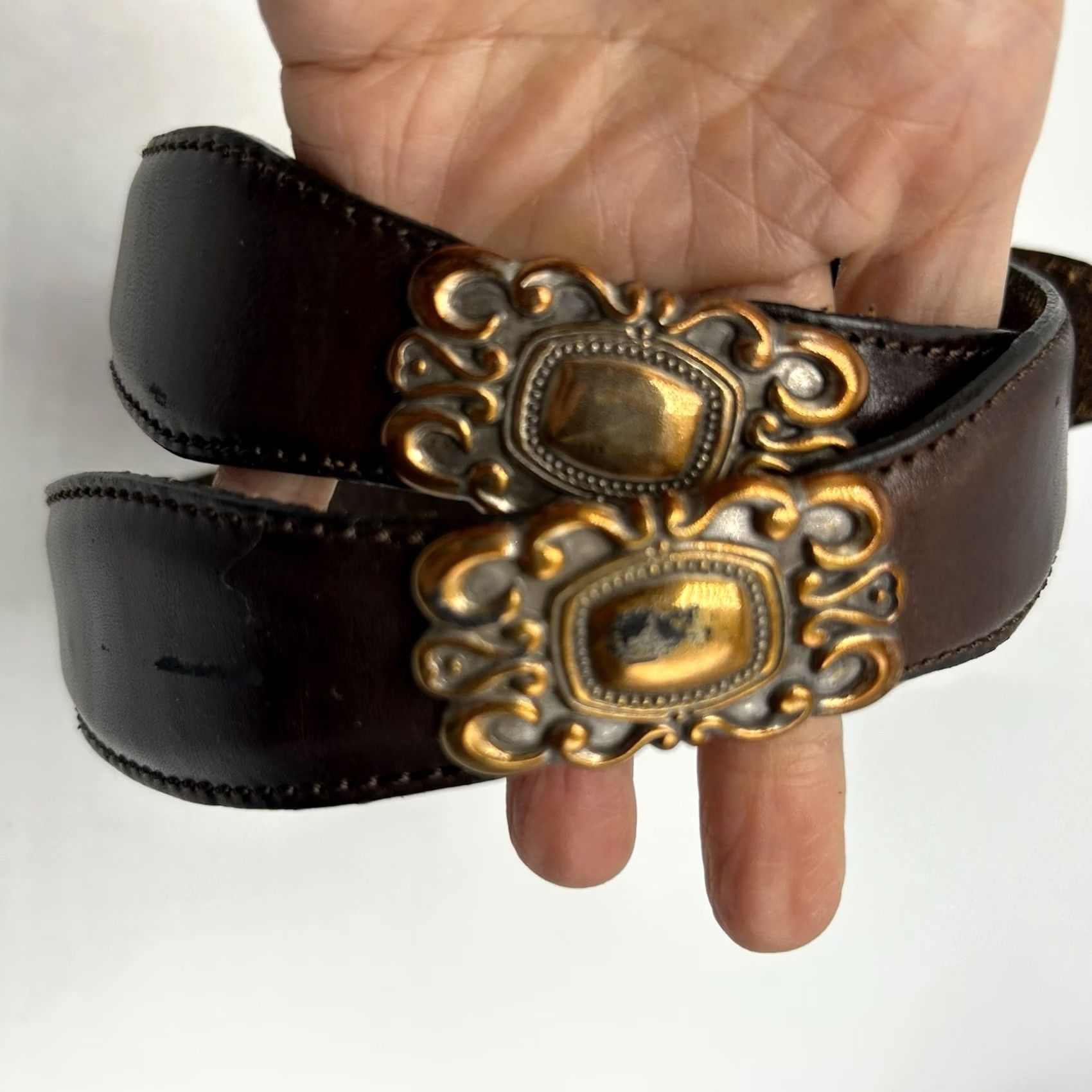 Fossil Vintage Fossil Belt Womens Medium Brown Leather 1996 Copper Tone 90s Y2K Read Size ONE SIZE - 2 Thumbnail