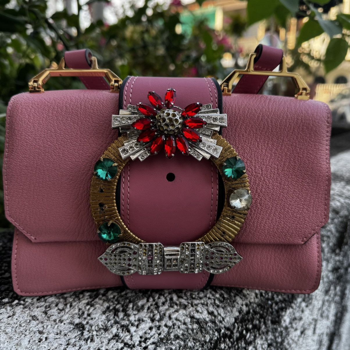 Miu Miu Madras Crystal Buckle Shoulder Bag