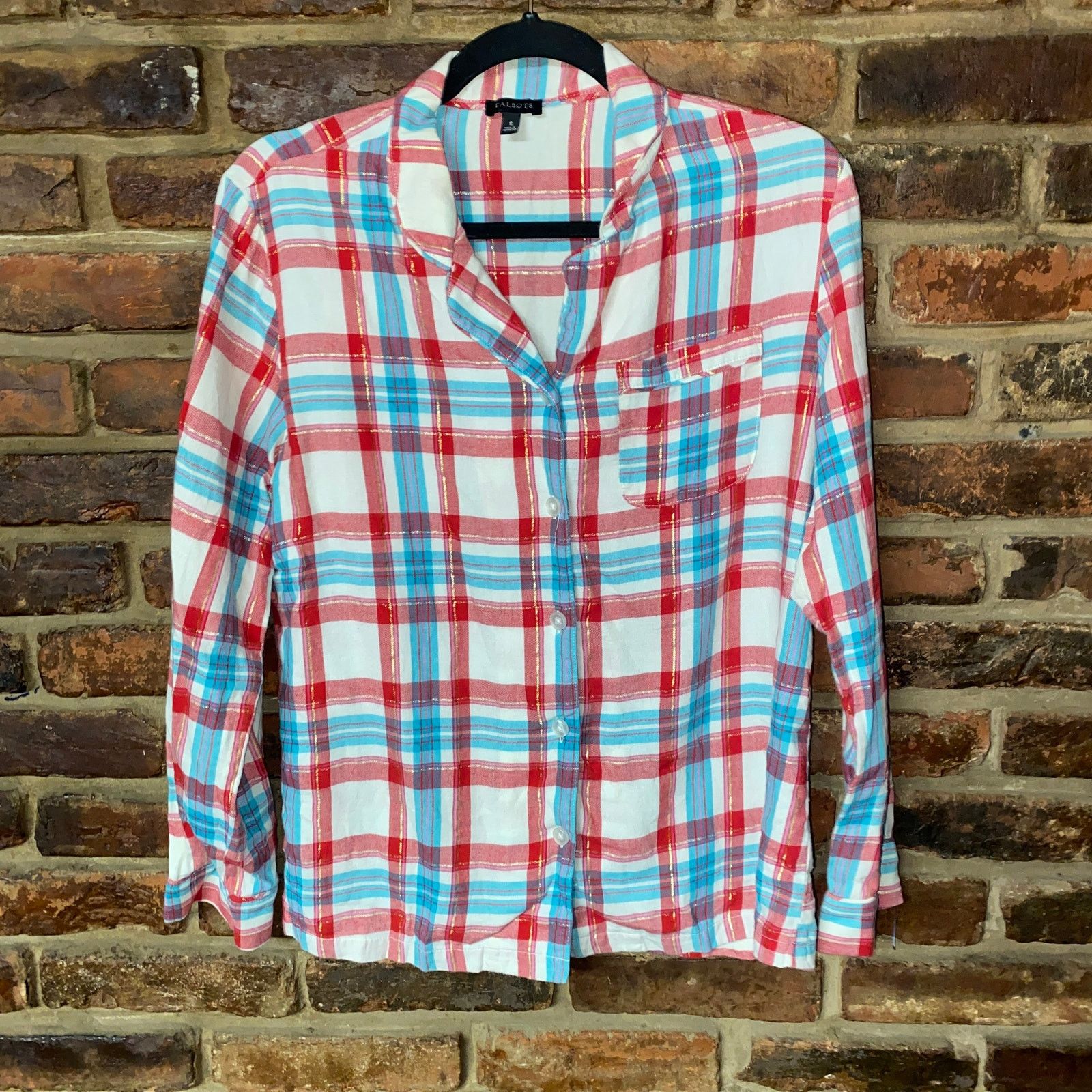 Other Talbots White Blue Red Gold Plaid Button Down Shirt Small Size S / US 4 / IT 40 - 1 Thumbnail