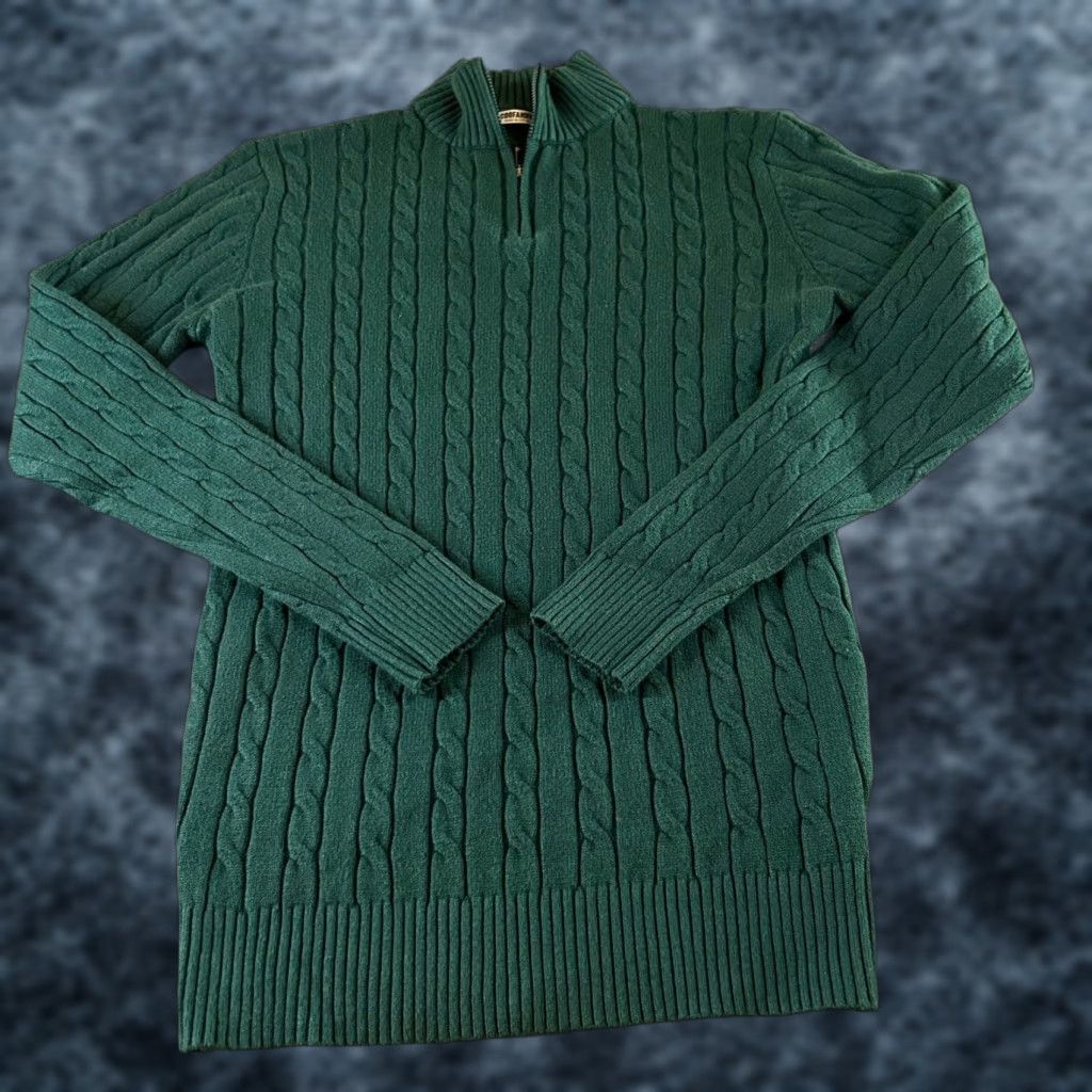 Vintage COOFANDY Cable Knit Quarter Zip Pullover Sweater Green Mens Medium Size US M / EU 48-50 / 2 - 1 Thumbnail