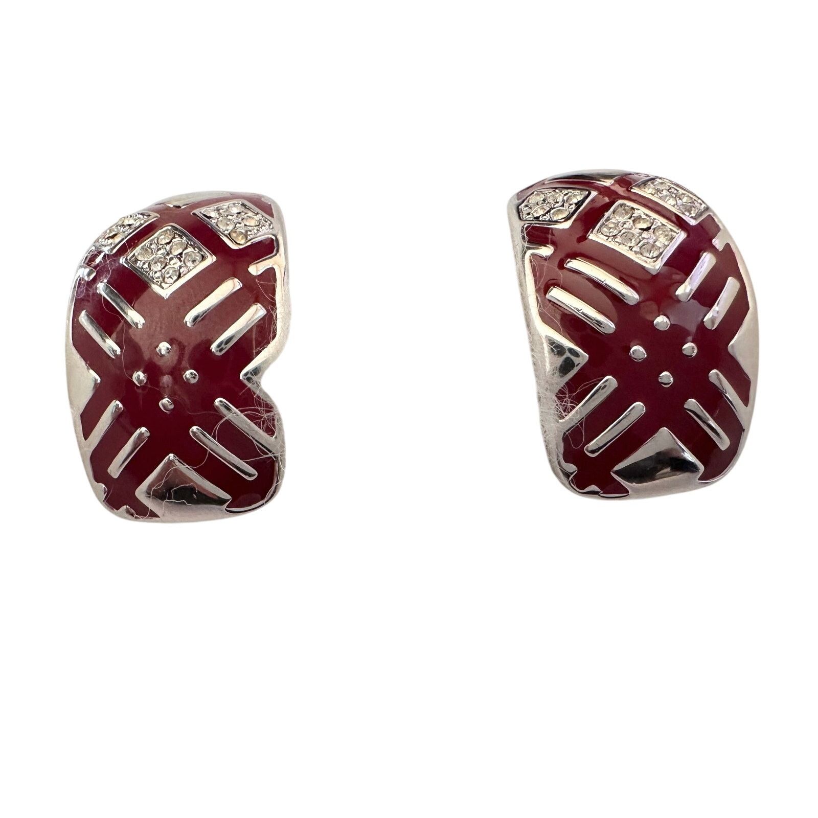 Burberry Burberry Silver and Maroon Nova Check Clip On Earrings Size ONE SIZE - 2 Thumbnail