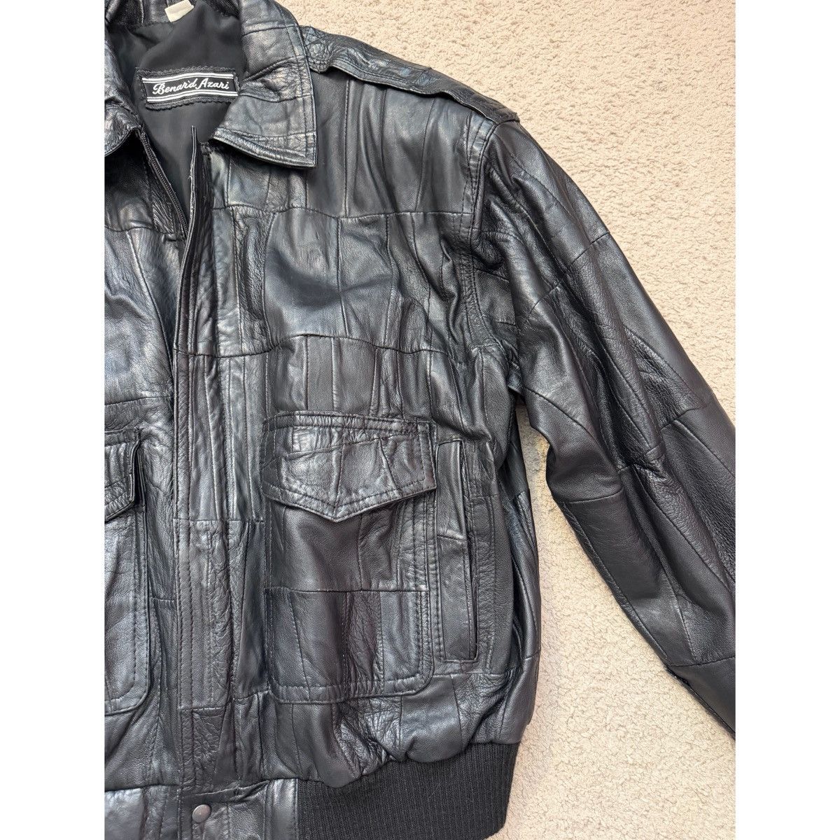Vintage VINTAGE BLACK PATCHWORK BOMBER LEATHER JACKET Size US M / EU 48-50 / 2 - 20 Thumbnail