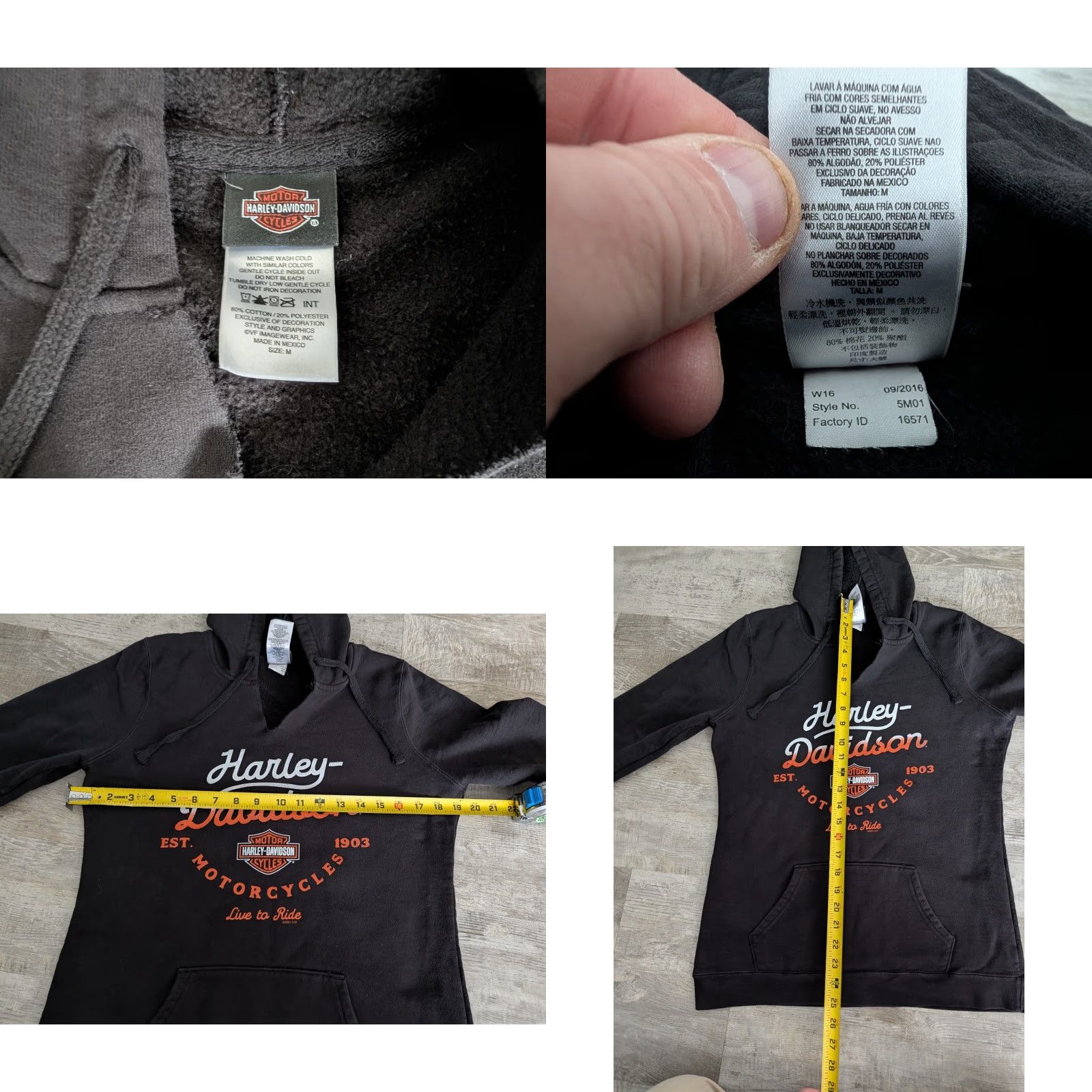 Harley Davidson Harley-Davidson Hoodie Women's V-Neck Dallas TX Black Size M Logo Pullover, Activewear, All Seasons, Cotton Blend, Long Sleeve, VGUC Size M / US 6-8 / IT 42-44 - 8 Thumbnail
