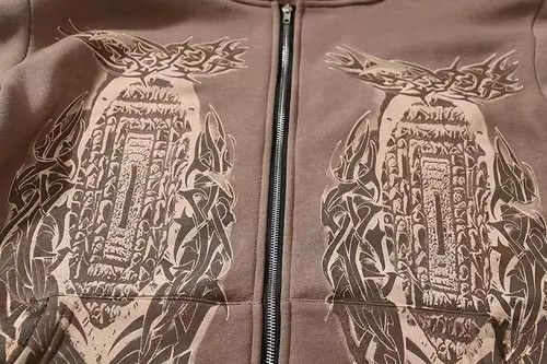 Japanese Brand Street Retro Embossed Print Loose Hooded Sweatshirt Size US L / EU 52-54 / 3 - 6 Thumbnail