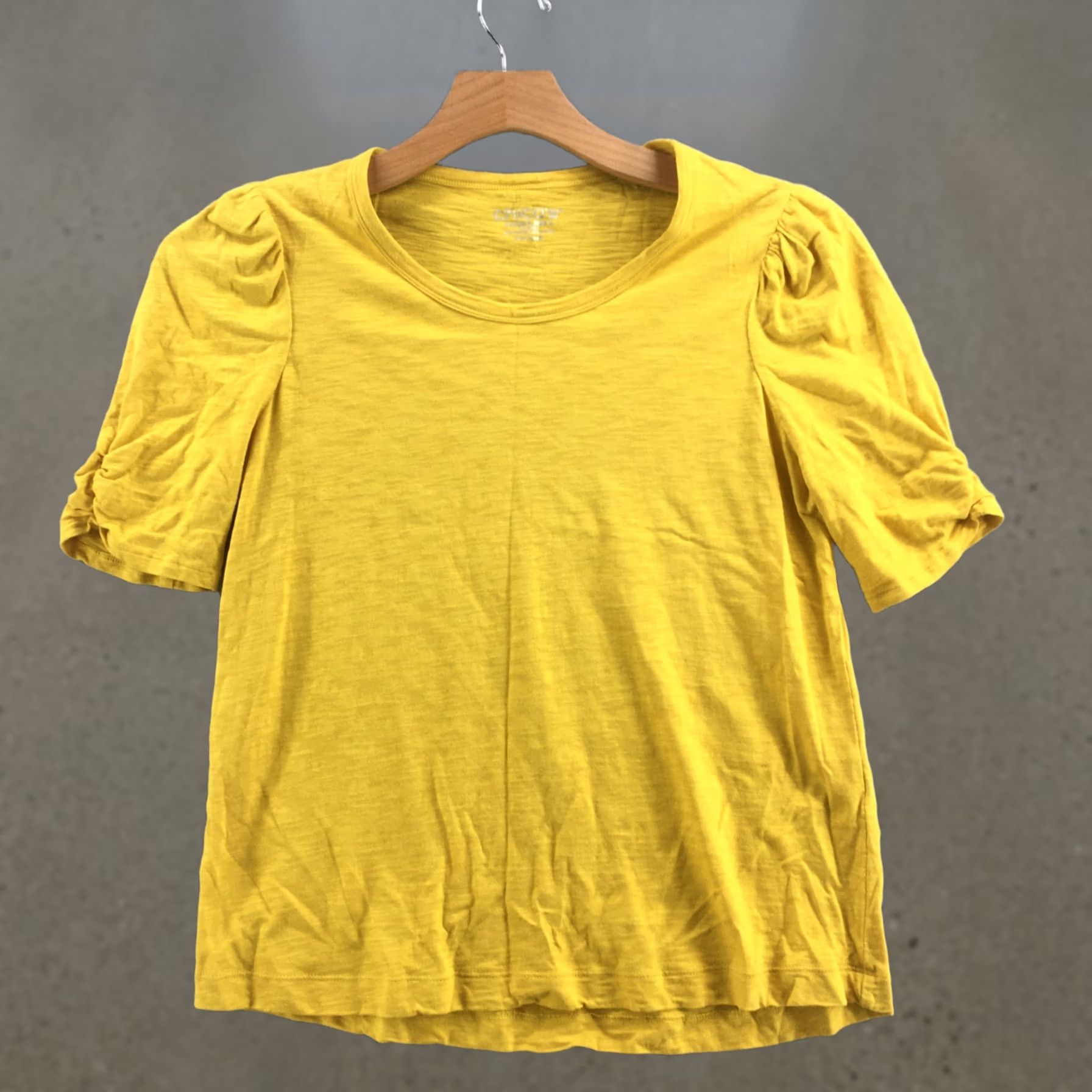Vintage Chicos Blouse Womens L Yellow Cotton Blend Short Puff Sleeve Casual Pullover Shirt Mens? Size L / US 10 / IT 46 - 1 Thumbnail