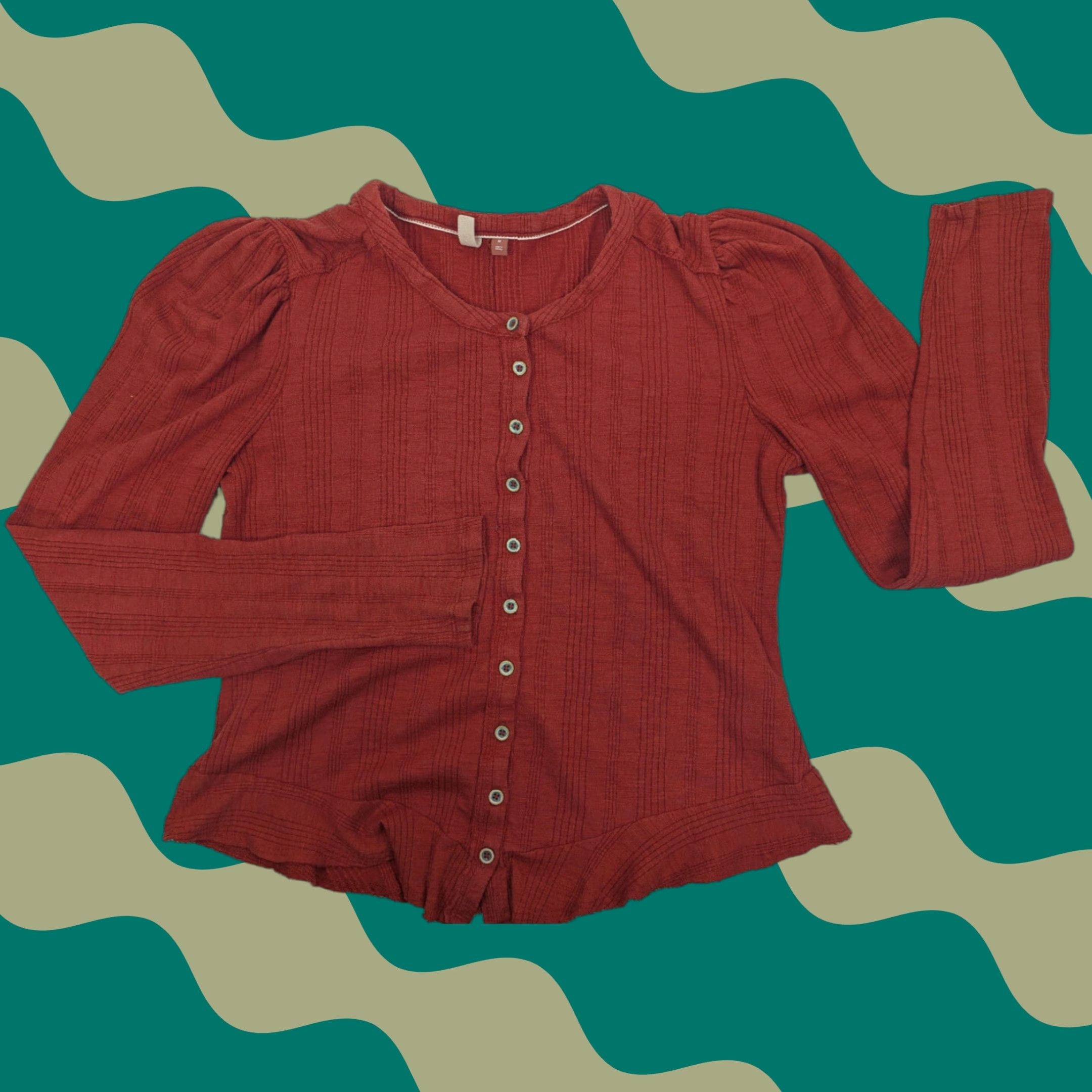 Vintage Pilcro Button Top Shirt Long Sleeve Puff Ribbed Henley Pullover Cropped Casual Orange M Womens Size M / US 6-8 / IT 42-44 - 1 Thumbnail