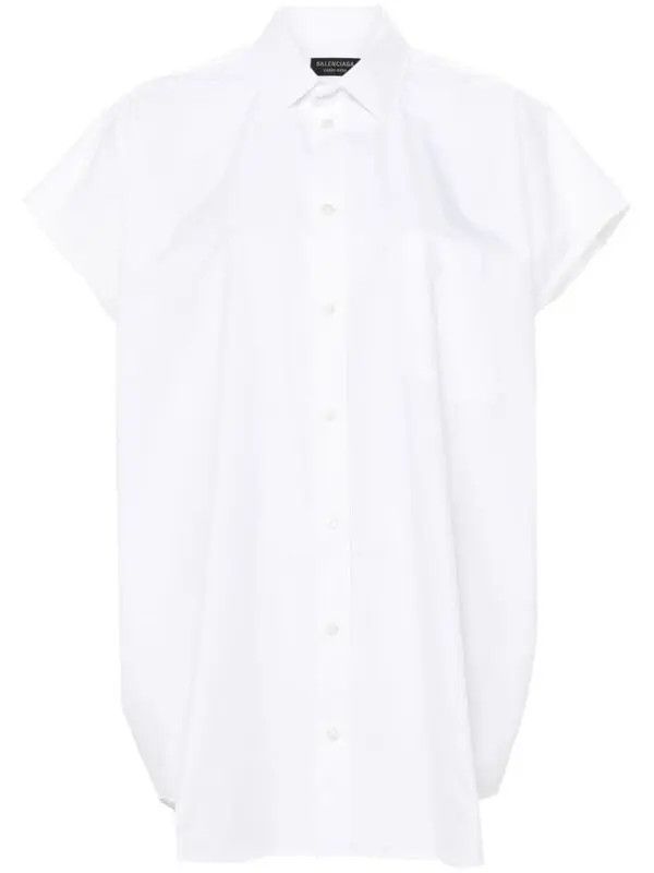 Balenciaga o1y0625 Solid Color Short Sleeve Shirt in White Size M / US 6-8 / IT 42-44 - 1 Thumbnail