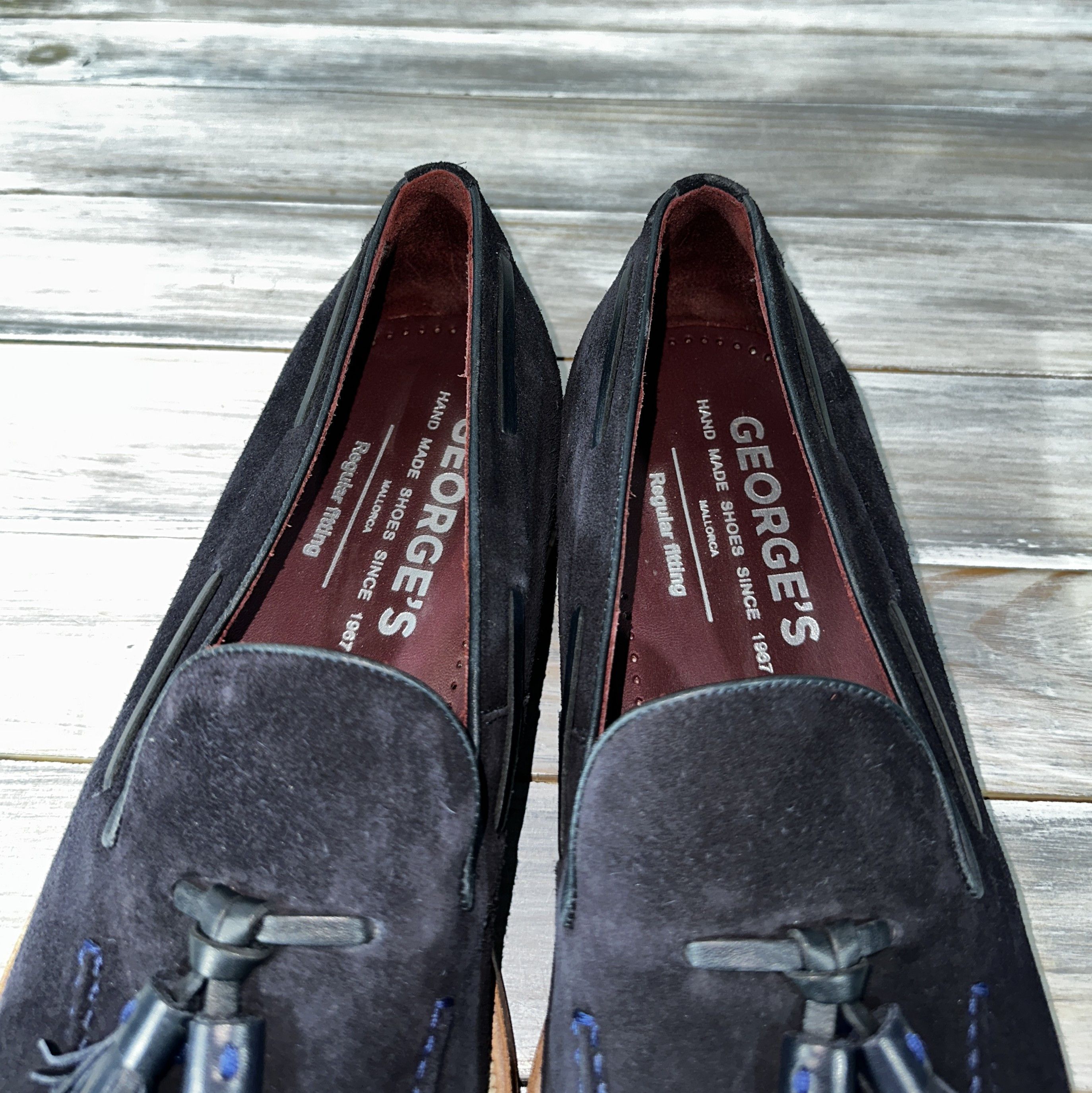 George × Handmade GEORGE'S Mallorca Handmade Tassel Suede Penny Loafers Navy Size US 11 / EU 44 - 9 Thumbnail