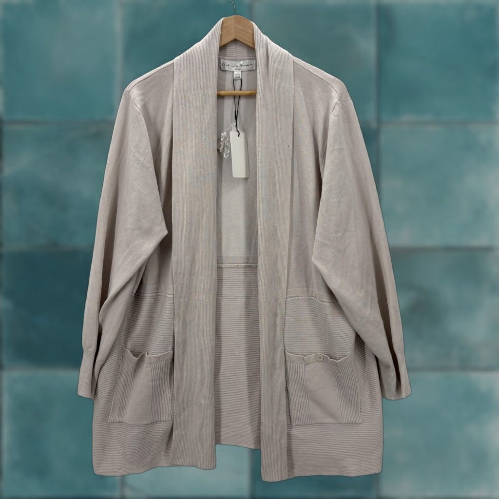 Vintage Chelsea & Theodore Cardigan Sweater Womens 2X Gray Collared Open Front Pockets Size XXL / US 16-18 / IT 52-54 - 1 Thumbnail