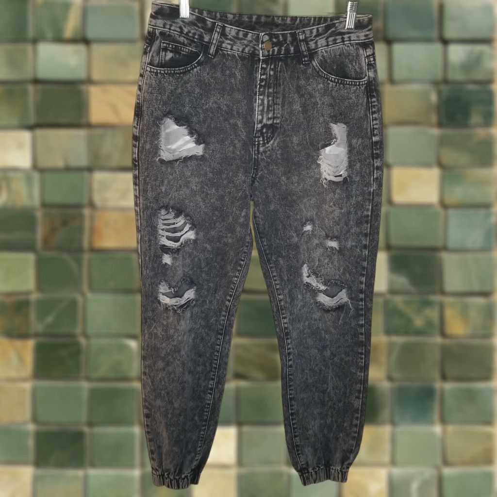 Shein SHEIN Women's Black Distressed Ripped Jogger Jeans Size L Size 36" / US 14 / IT 50 - 1 Thumbnail