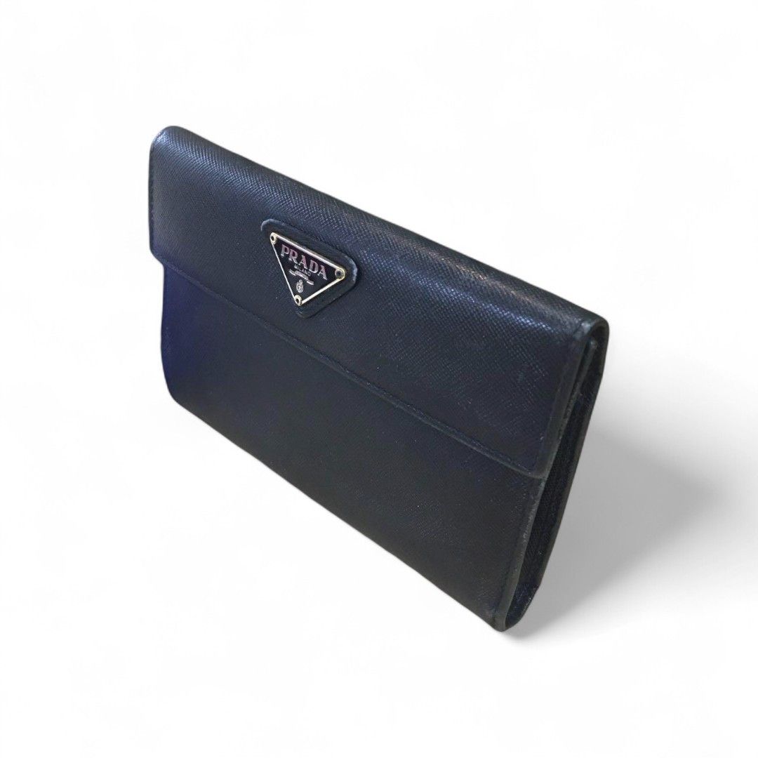 Prada Prada - Trifold Wallet Triangle Logo Plate Black Leather Size ONE SIZE - 1 Thumbnail