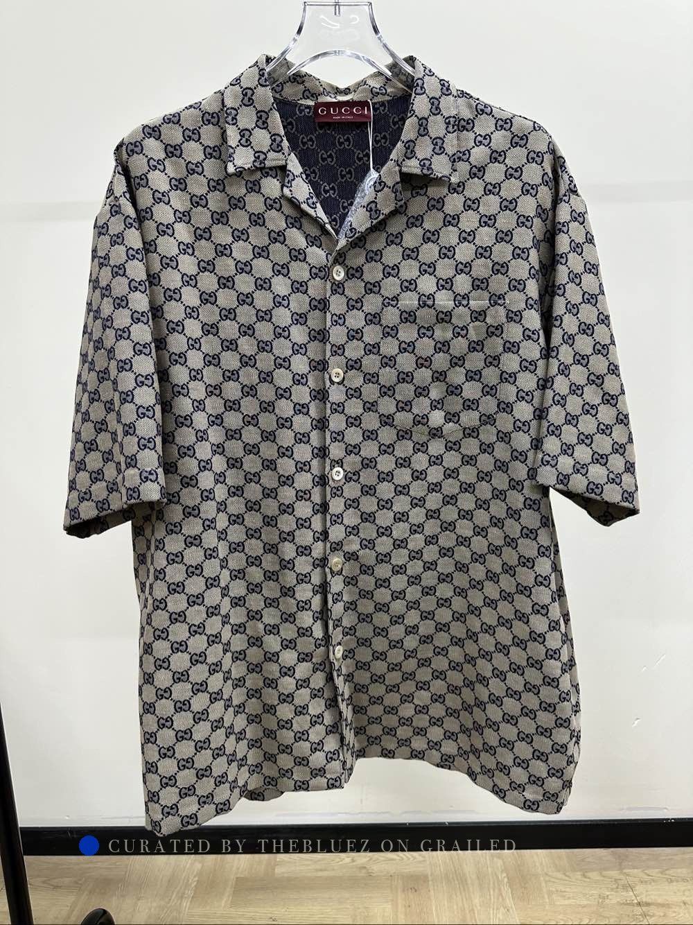 Gucci GG Logo Print Button-Up Shirt in Beige Size US L / EU 52-54 / 3 - 1 Thumbnail