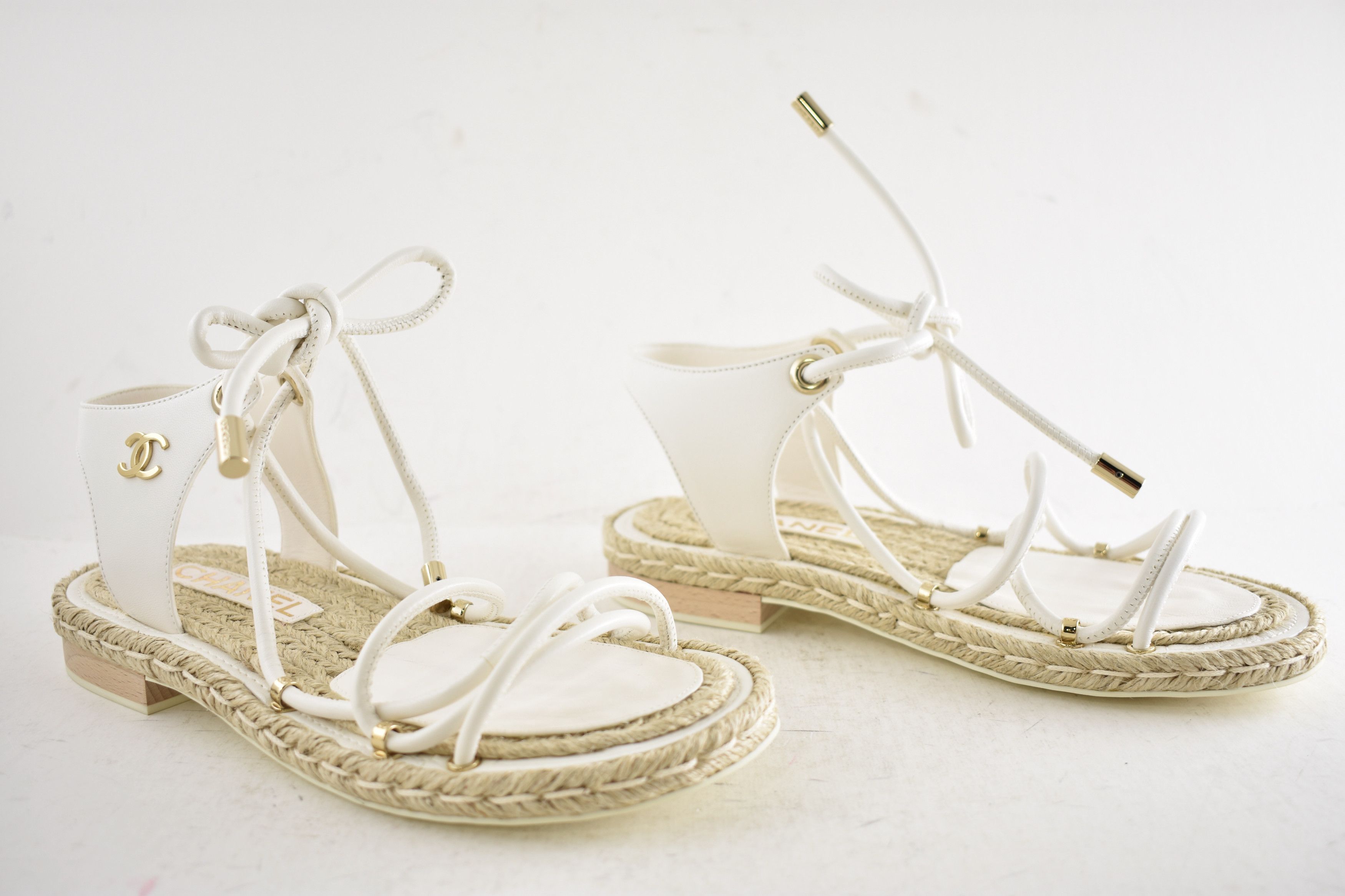 Chanel 20S CC Logo Mules Lace Up Tie Sandal Espadrille Flat 36 Size US 6 / IT 36 - 14 Thumbnail