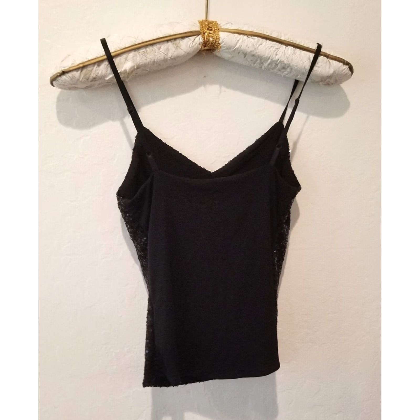 Vintage The Limited Women's XS Camisole Cami Top Spaghetti Strap Black NWT Sleeveless V-Neck Sequin Tank casual Party/Cocktail XS Womens Size XS / US 0-2 / IT 36-38 - 3 Thumbnail