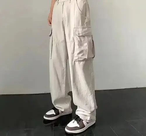 Jean Cargo Pants Cream- Korean Streetwear Style Pants Size US 31 - 3 Thumbnail