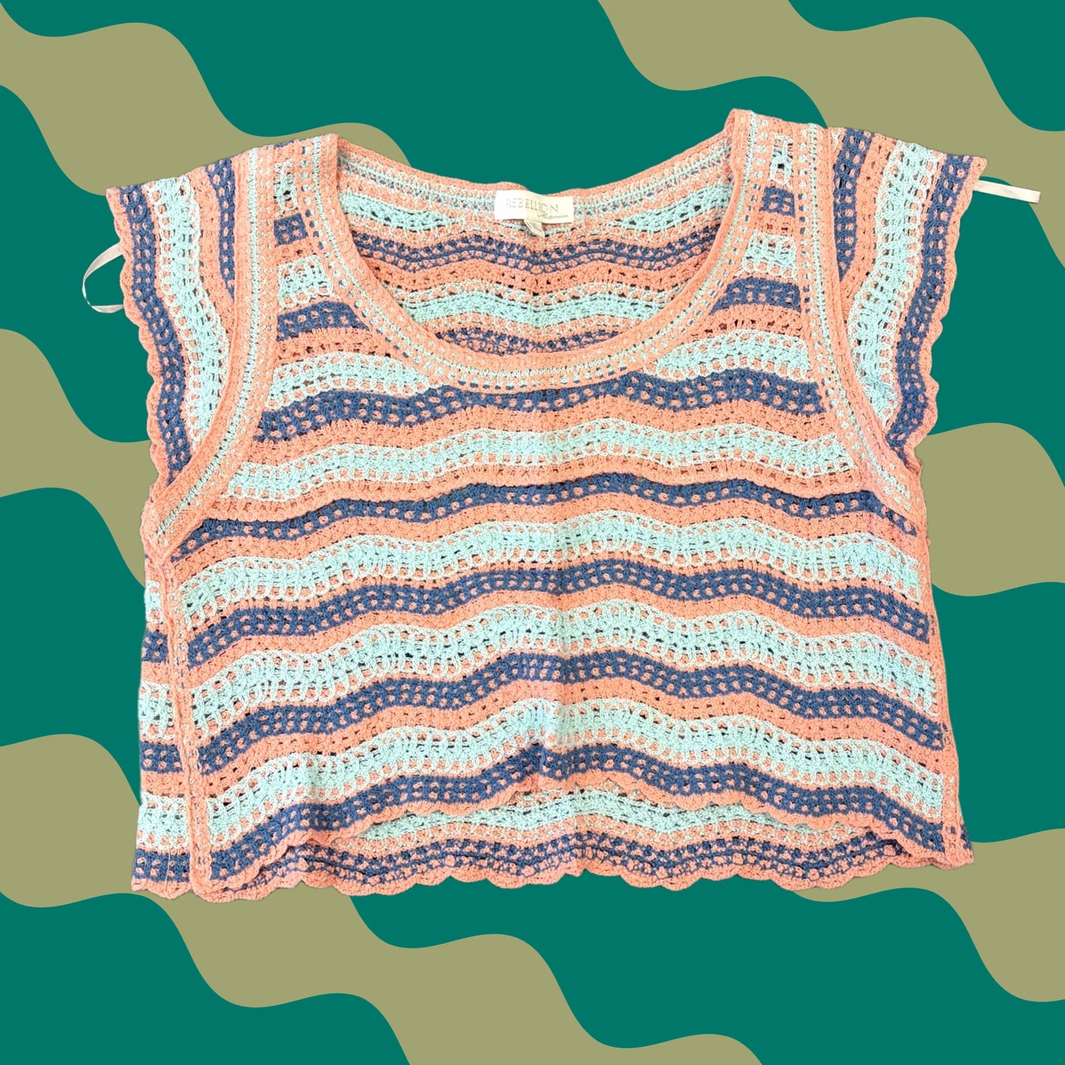 Vintage VINTAGE Y2K Salmon Purple Stripe Summer Crochet Knit Women's Tank Top XL Pink Stripe Tank Top Womens XL Size XL / US 12-14 / IT 48-50 - 1 Thumbnail