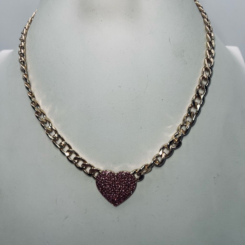 Other Gold Tone Cuban Link Pin Crystal 18” Necklace Size ONE SIZE - 2 Thumbnail