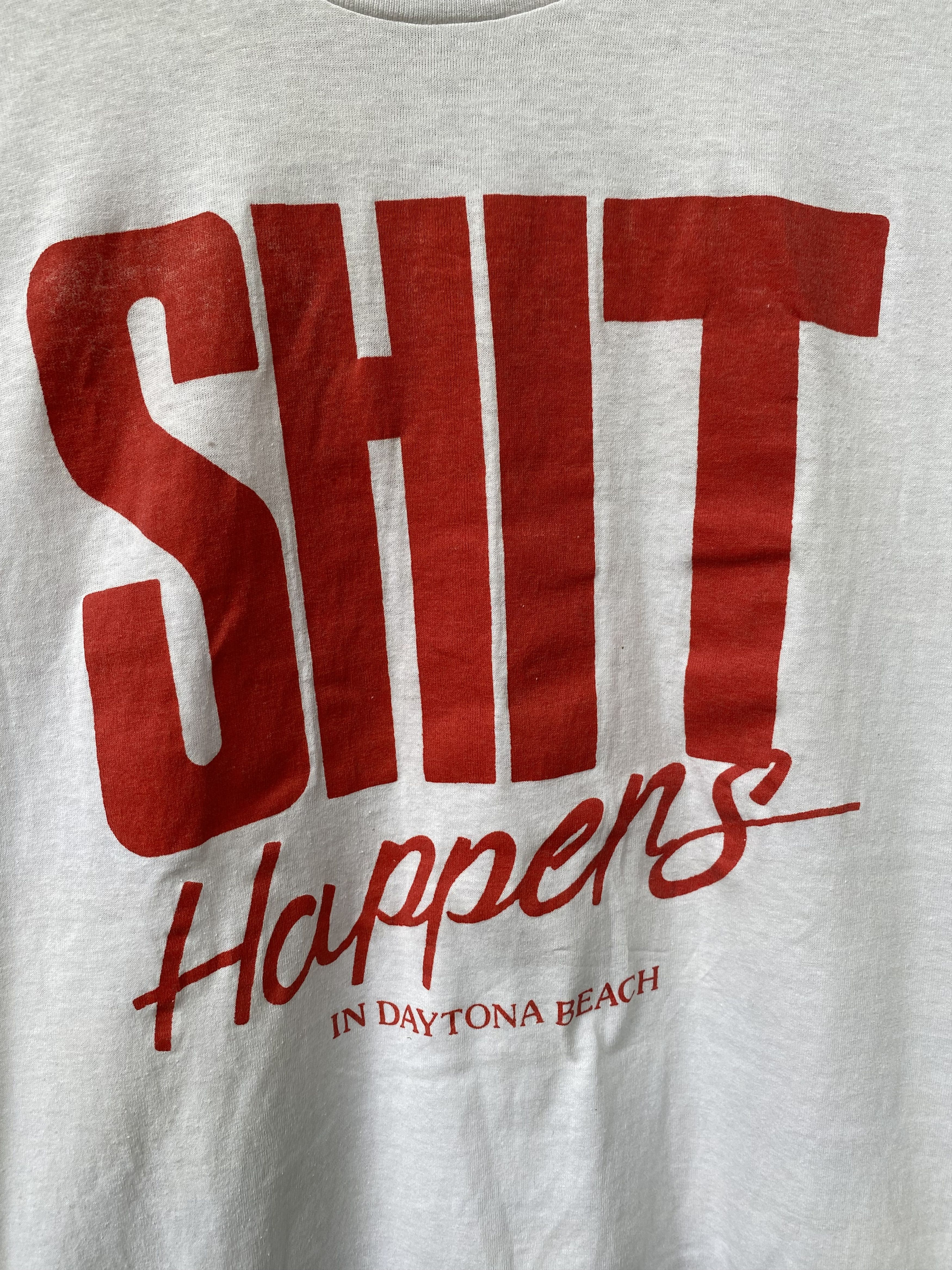 Vintage Vintage 80’s SHIT HAPPENS in Daytona Beach Wording Tshirt Size US S / EU 44-46 / 1 - 2 Thumbnail
