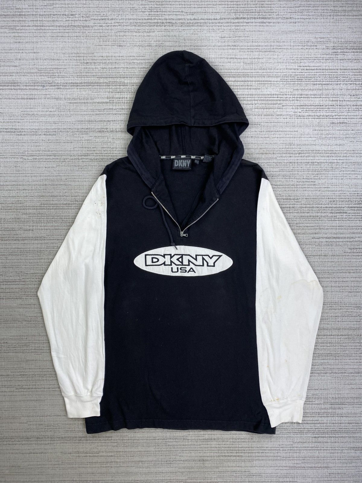 DKNY × Vintage Vintage 90s DKNY Big Logo Half Zipper Hoodie Size US M / EU 48-50 / 2 - 5 Thumbnail