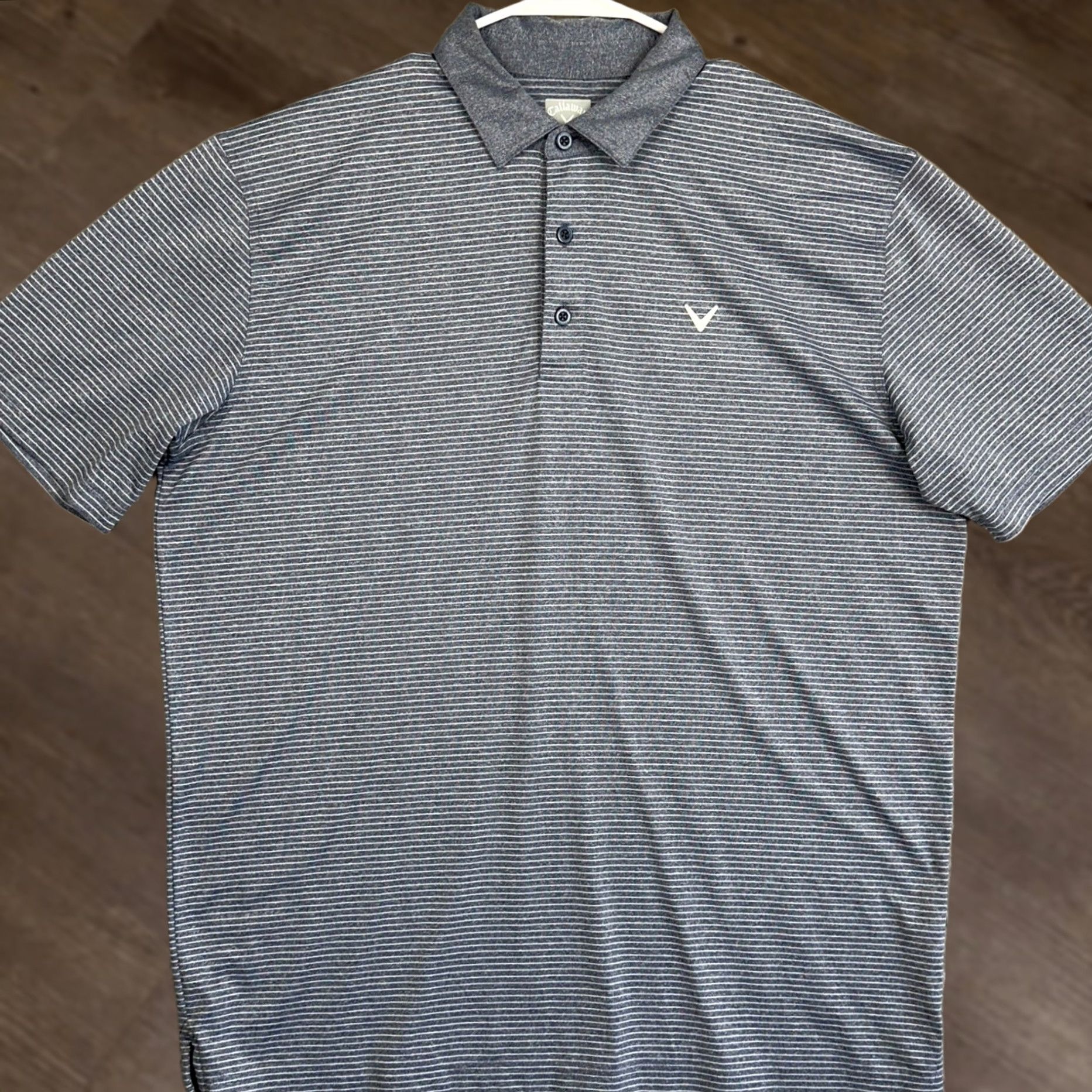 Callaway Callaway Polo Shirt Mens Large Navy Opti-Dri Stripe Short Sleeve GOLF Activewear Stretch Polo Shirt Blue White Chevron Logo Size US L / EU 52-54 / 3 - 1 Thumbnail