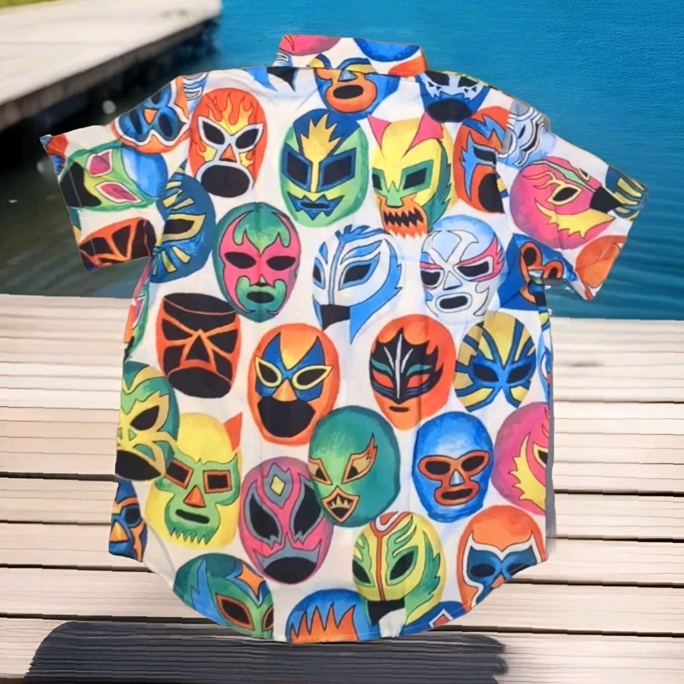 X-LARGE Mens Lucha Libre Wrestling Shirt - Legen ds Hawaiian Button Up - Large Size US L / EU 52-54 / 3 - 2 Thumbnail