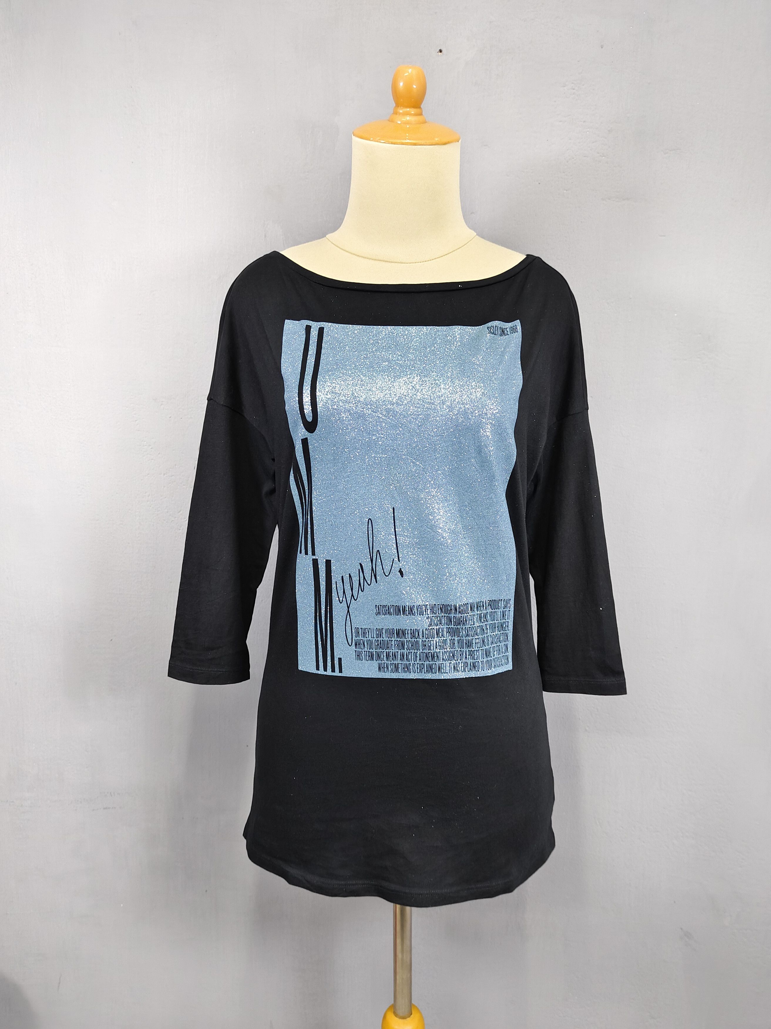 Sisley Sisley- Minimal Casual Glam Glitter Graphic Boat Neck Top Size M / US 6-8 / IT 42-44 - 2 Thumbnail