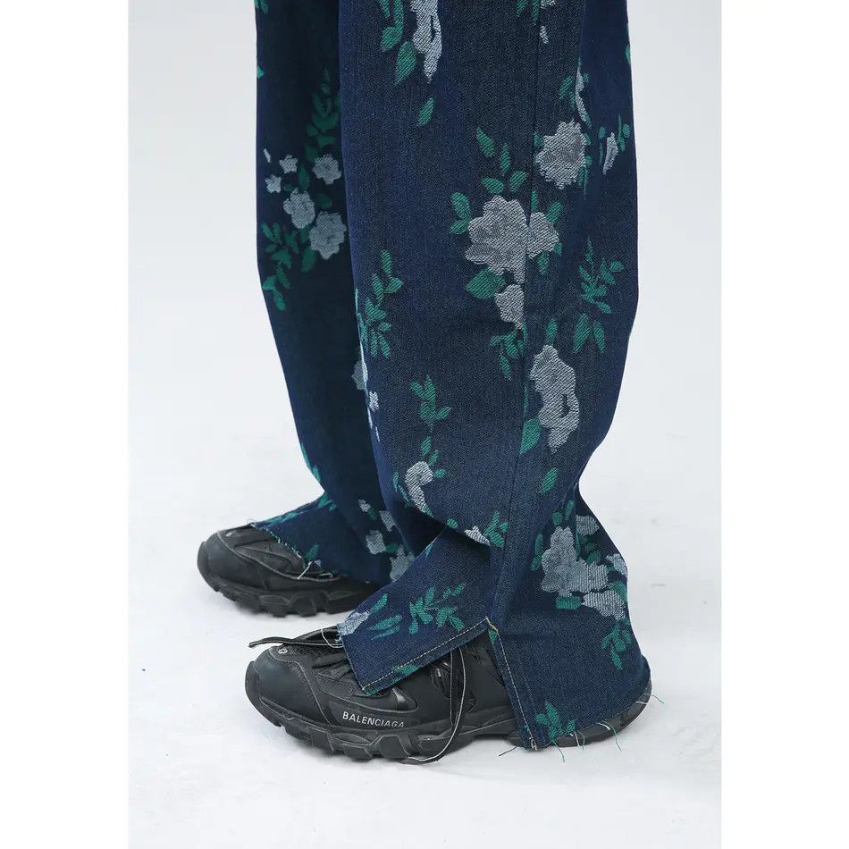 Japanese Brand Retro loose straight leg jacquard jeans Size US 32 / EU 48 - 2 Thumbnail