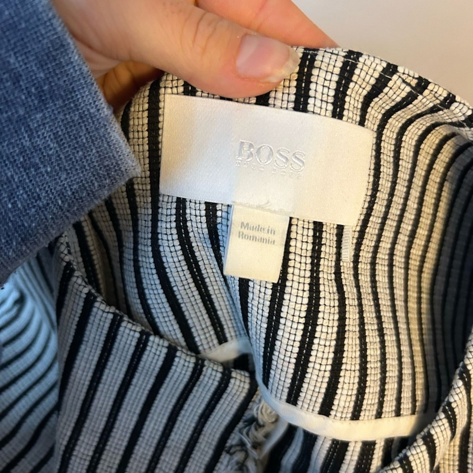 Hugo Boss Hugo Boss Striped Black and White Tweed Open Front Jacket Size L / US 10 / IT 46 - 3 Thumbnail